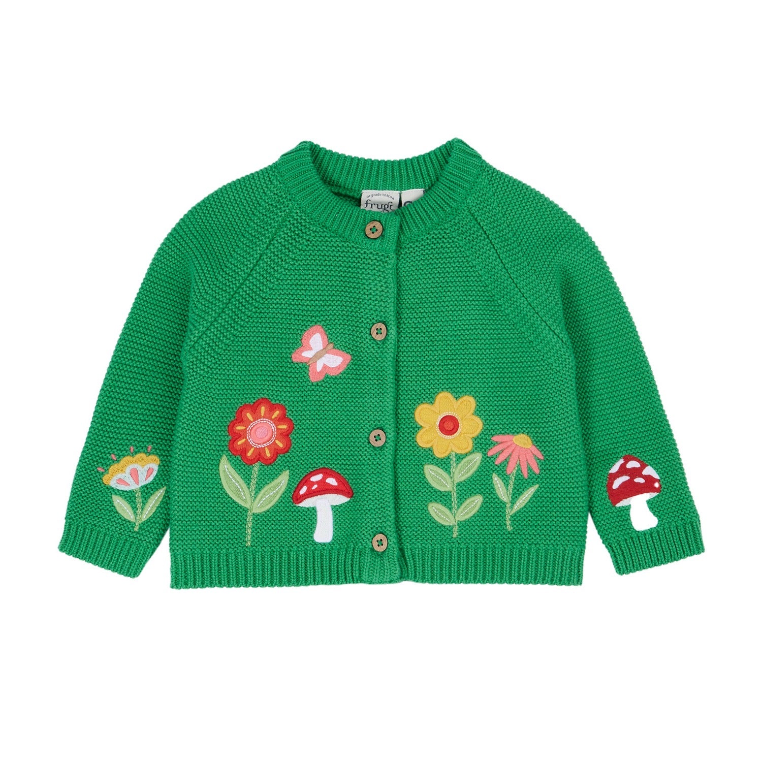 Frugi Colby Cardigan 500147A5clfl Toadstool Flowers Clothing 3-6M / Green,6-9M / Green,9-12M / Green,12-18M / Green,18-24M / Green,2-3YRS / Green,3-4YRS / Green,4-5YRS / Green