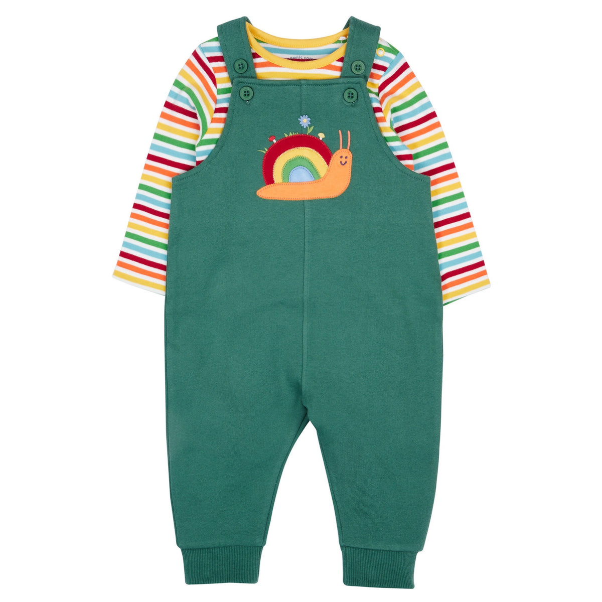 Frugi Coverack Dungaree Set Green Snail Clothing 0-3M / Green,3-6M / Green,6-9M / Green,9-12M / Green