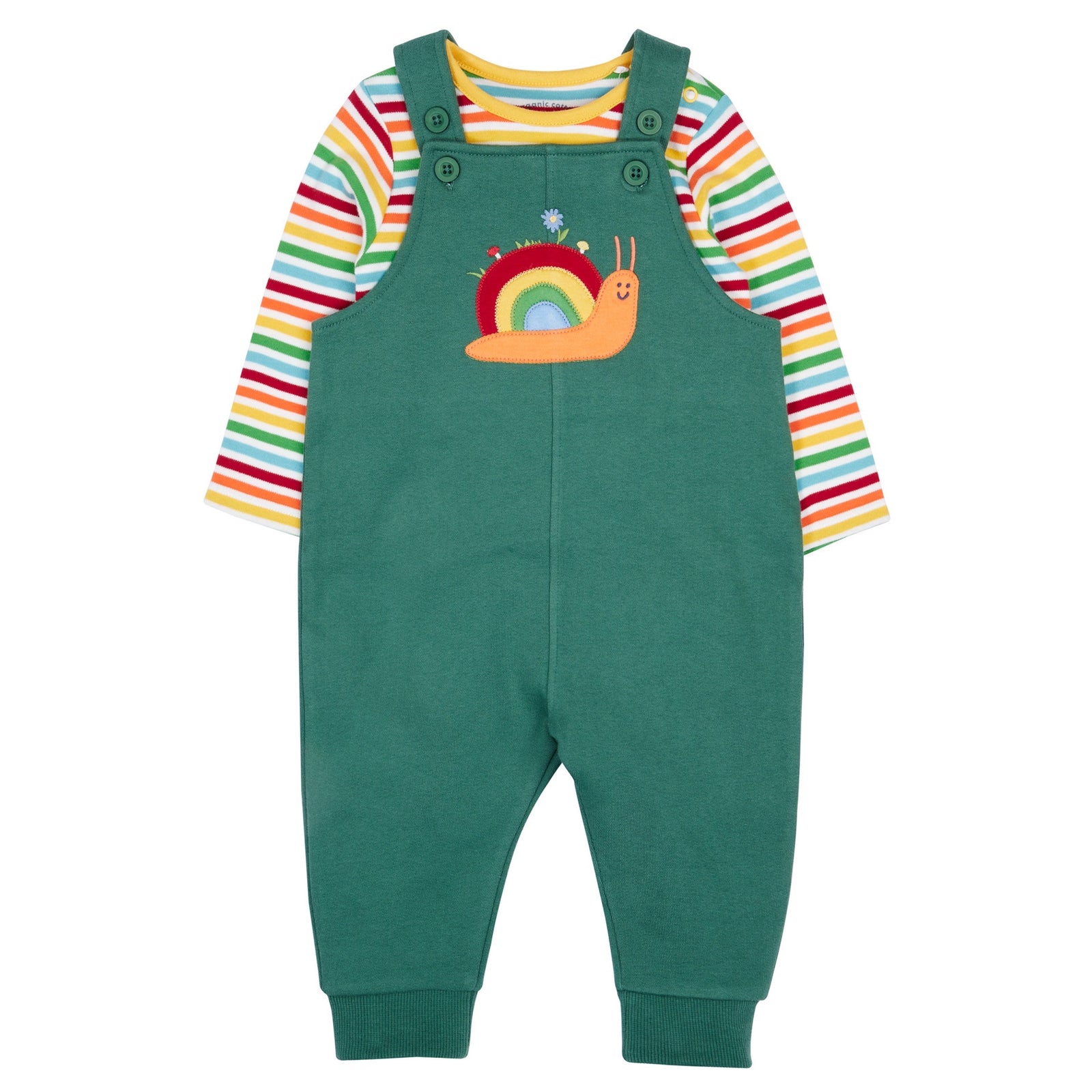 Frugi Coverack Dungaree Set Green Snail Clothing 0-3M / Green,3-6M / Green,6-9M / Green,9-12M / Green