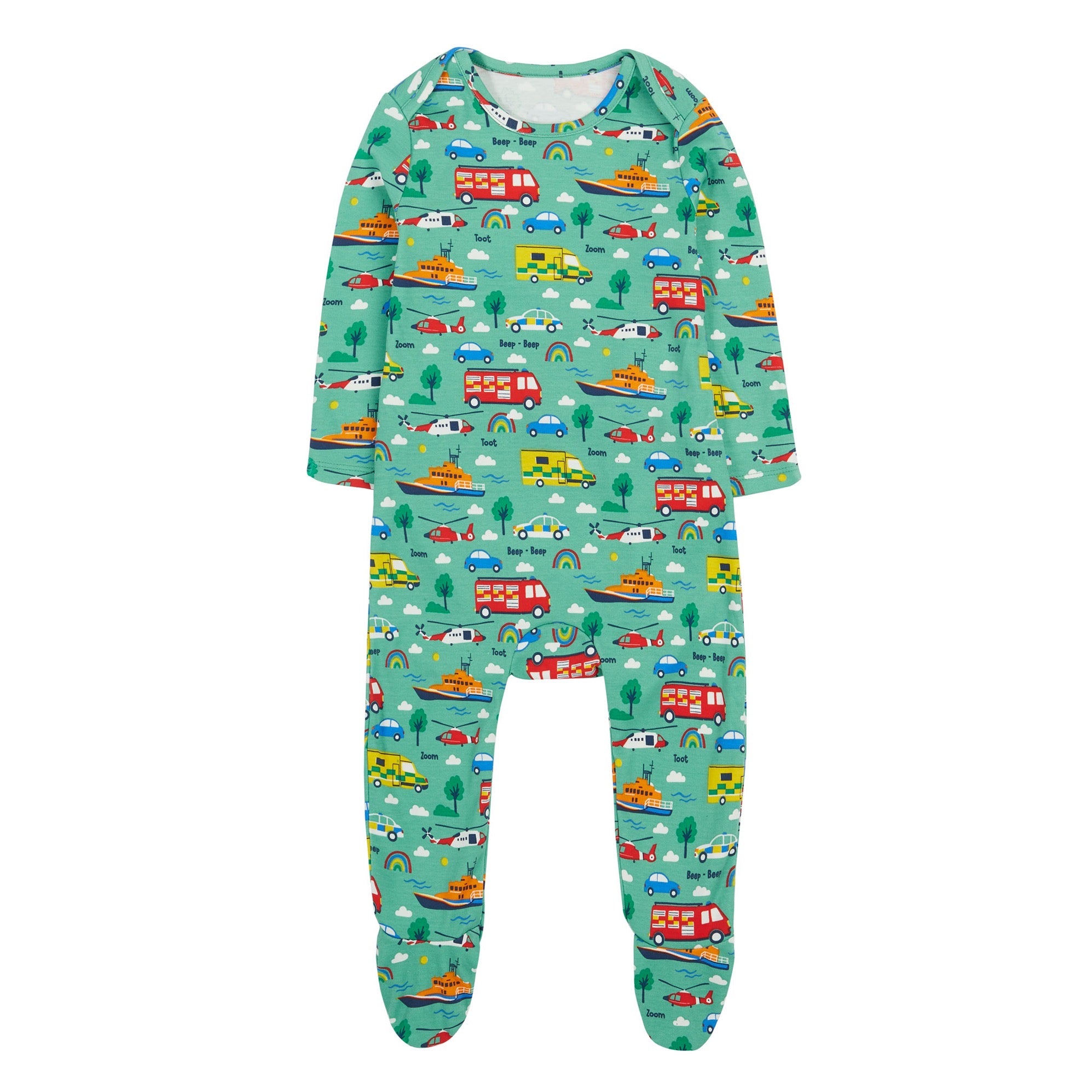 Frugi Easy Dressing Babygrow To The Rescue Clothing 0-3M / Green,3-6M / Green,6-9M / Green