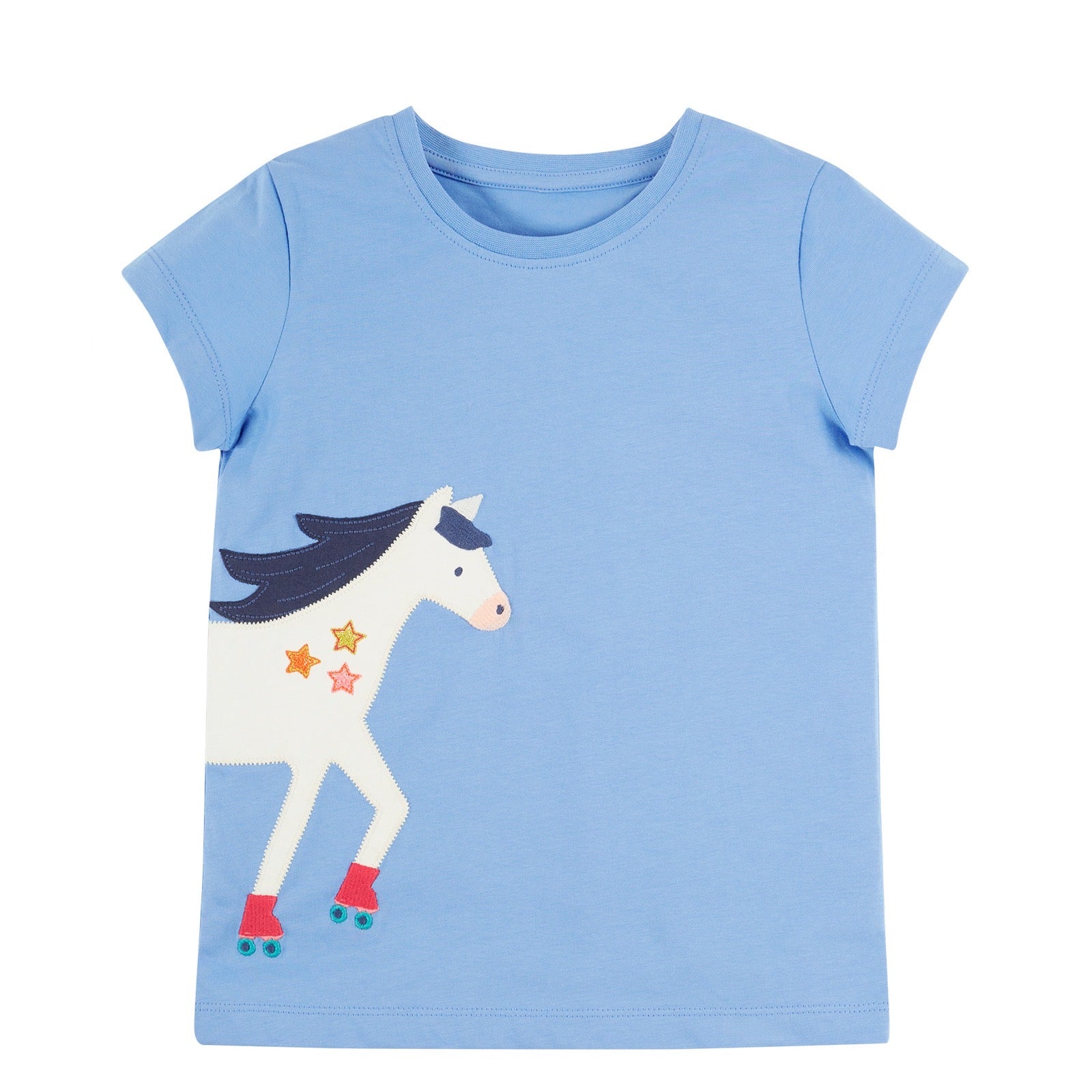 Frugi Elise Wrap Around T-Shirt Cornflower Horse Clothing 2-3YRS / Blue,3-4YRS / Blue,4-5YRS / Blue,5-6YRS / Blue,6-7YRS / Blue,7-8YRS / Blue,8-9YRS / Blue