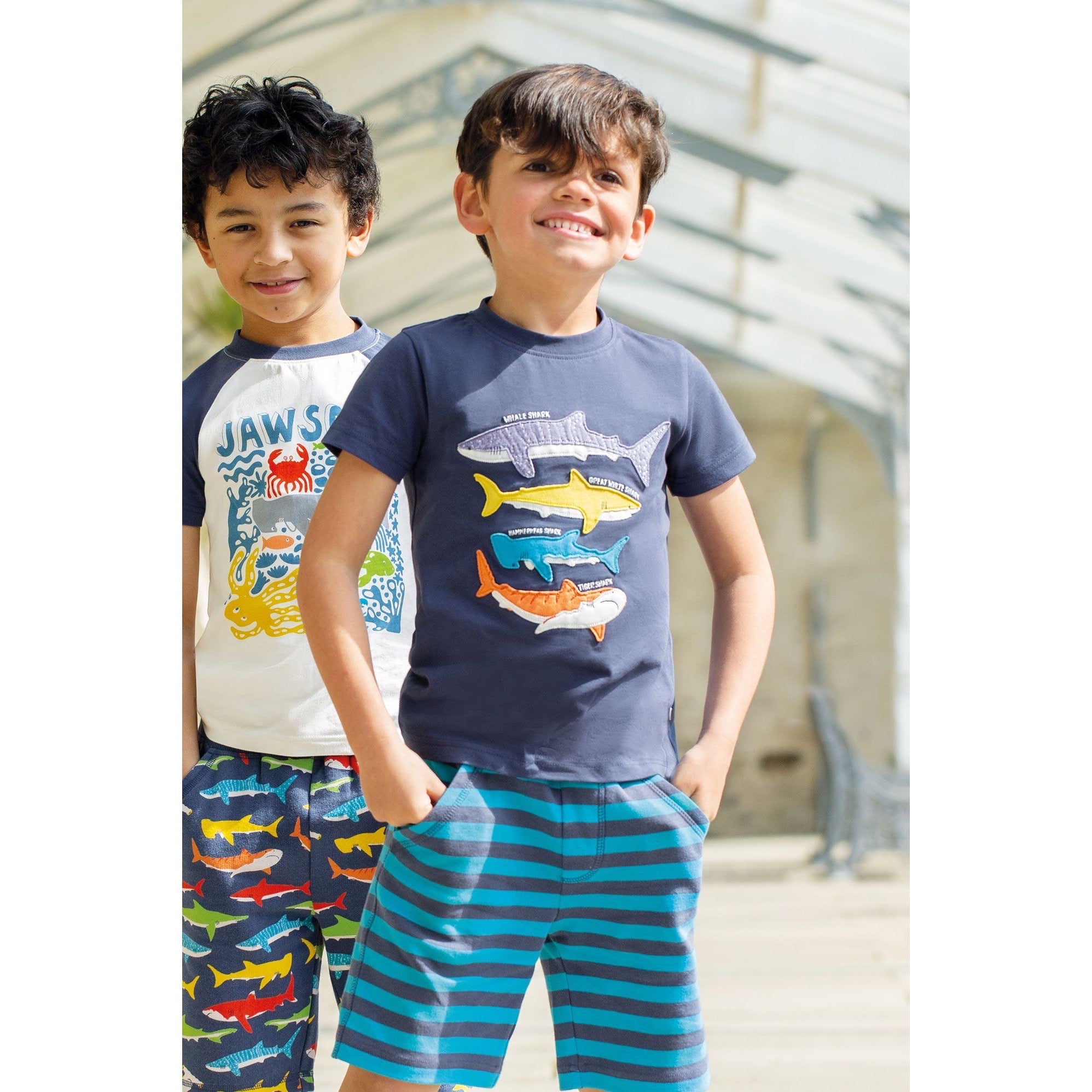 Frugi Ellis Shorts Kq3bk Tropical Blue Stripe Clothing 2-3YRS / Blue,3-4YRS / Blue,4-5YRS / Blue,5-6YRS / Blue,6-7YRS / Blue,7-8YRS / Blue,8-9YRS / Blue