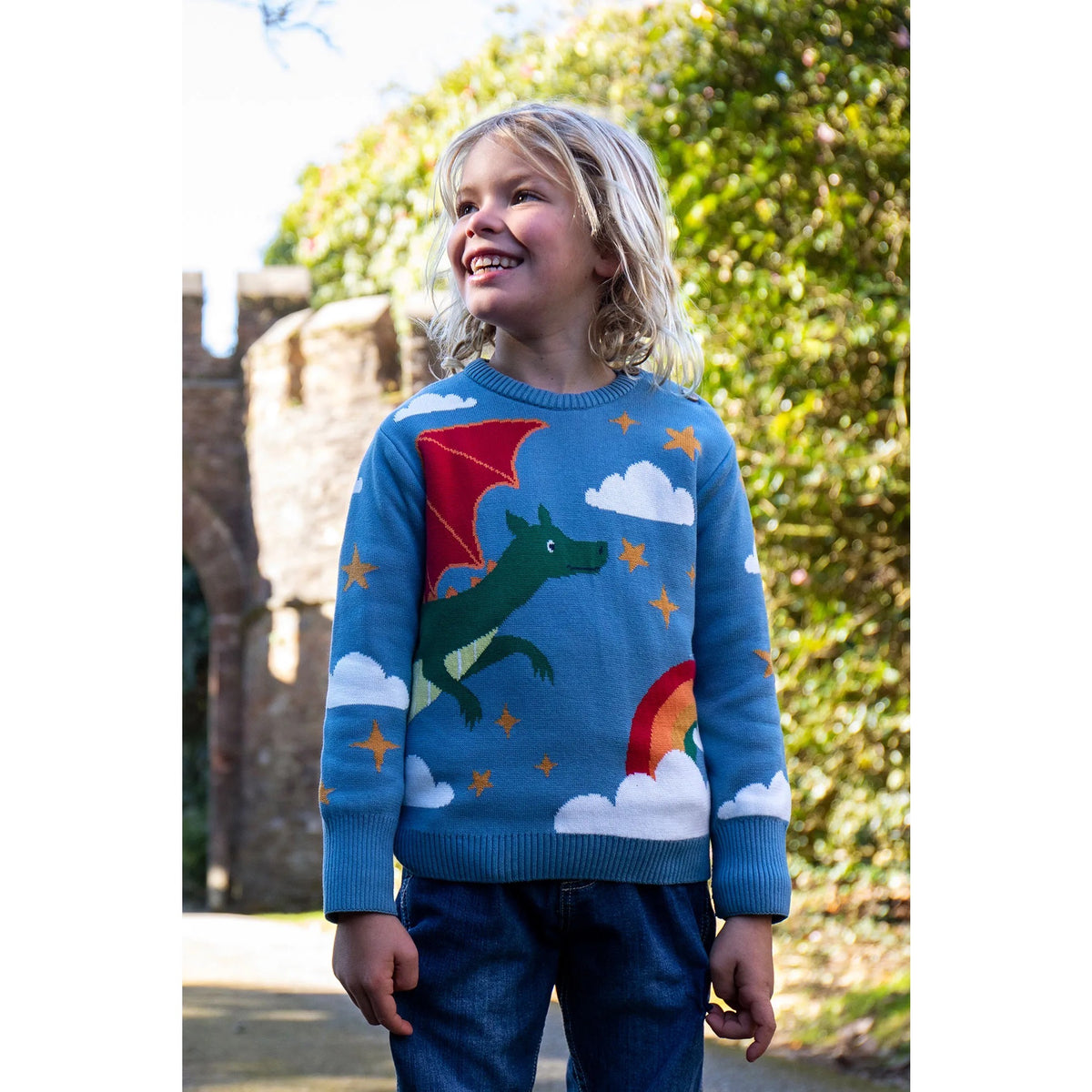Frugi Elwood Knitted Jumper Dragon Skies Clothing 2-3YRS / Multi,3-4YRS / Multi,4-5YRS / Multi,5-6YRS / Multi,6-7YRS / Multi