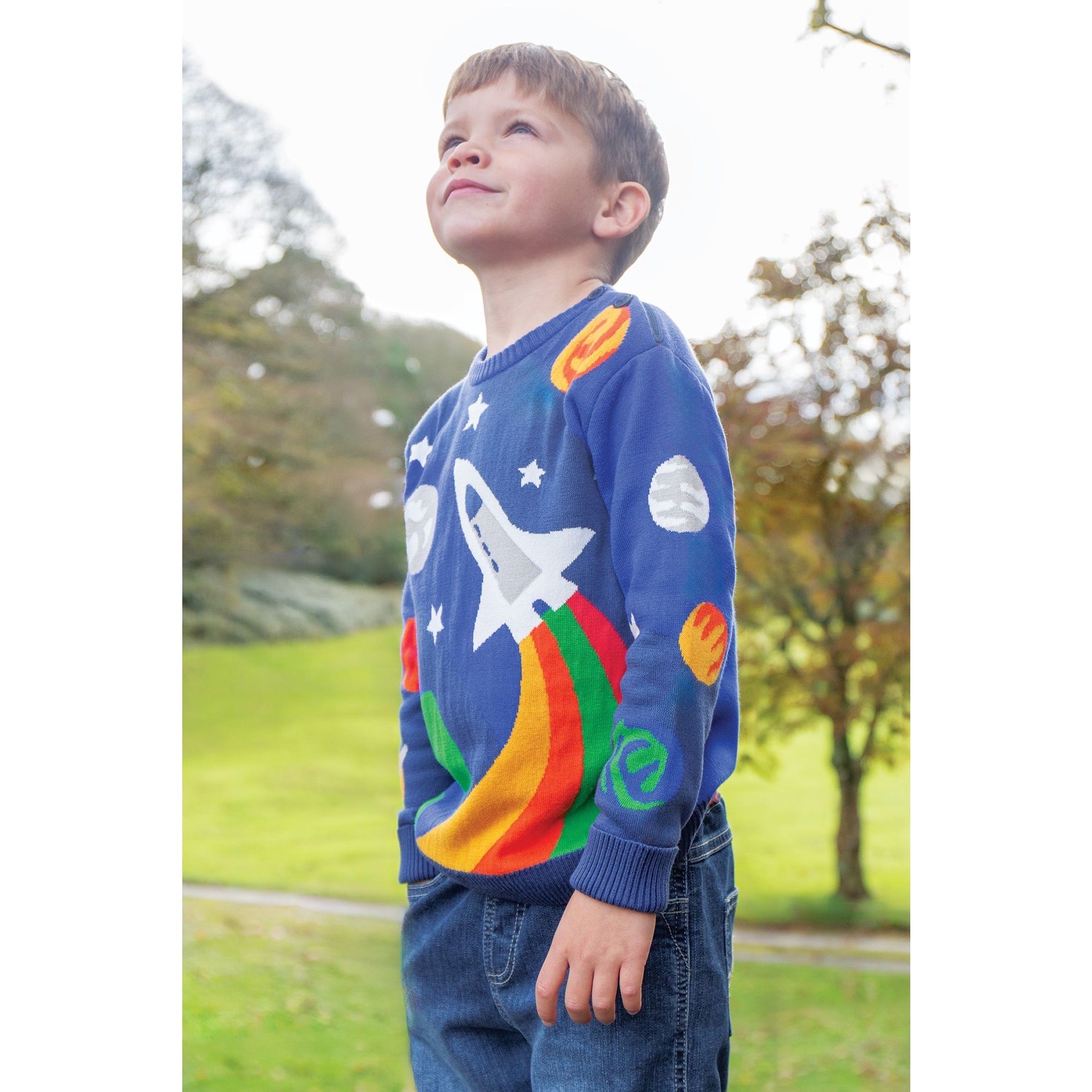 Frugi Elwood Sweater 500127A4btrk Blue Rocket Clothing 3-4YRS / Blue,4-5YRS / Blue,5-6YRS / Blue,6-7YRS / Blue