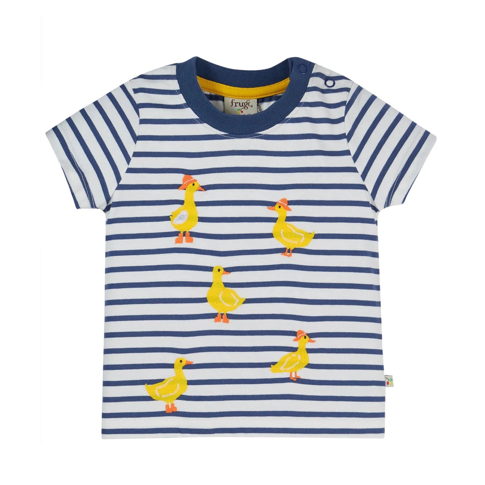 Frugi Ennis Infant T-Shirt Kr5na Navy Stripe Ducks Clothing 0-3M / Navy,3-6M / Navy,6-9M / Navy,9-12M / Navy,12-18M / Navy,18-24M / Navy