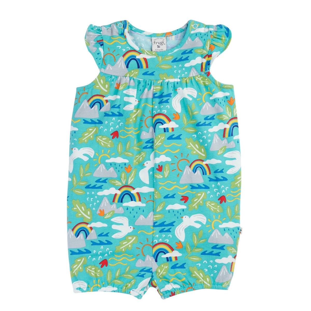 Frugi Hallie Short Romper 502070S6hsjn Happy Hikes Clothing 0-3M / Green,3-6M / Green,6-9M / Green,9-12M / Green