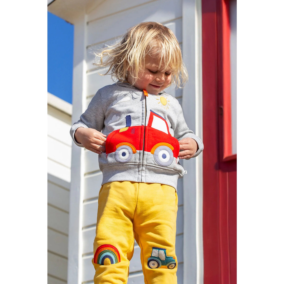 Frugi Infant Carbis Hoodie Grey Tractor