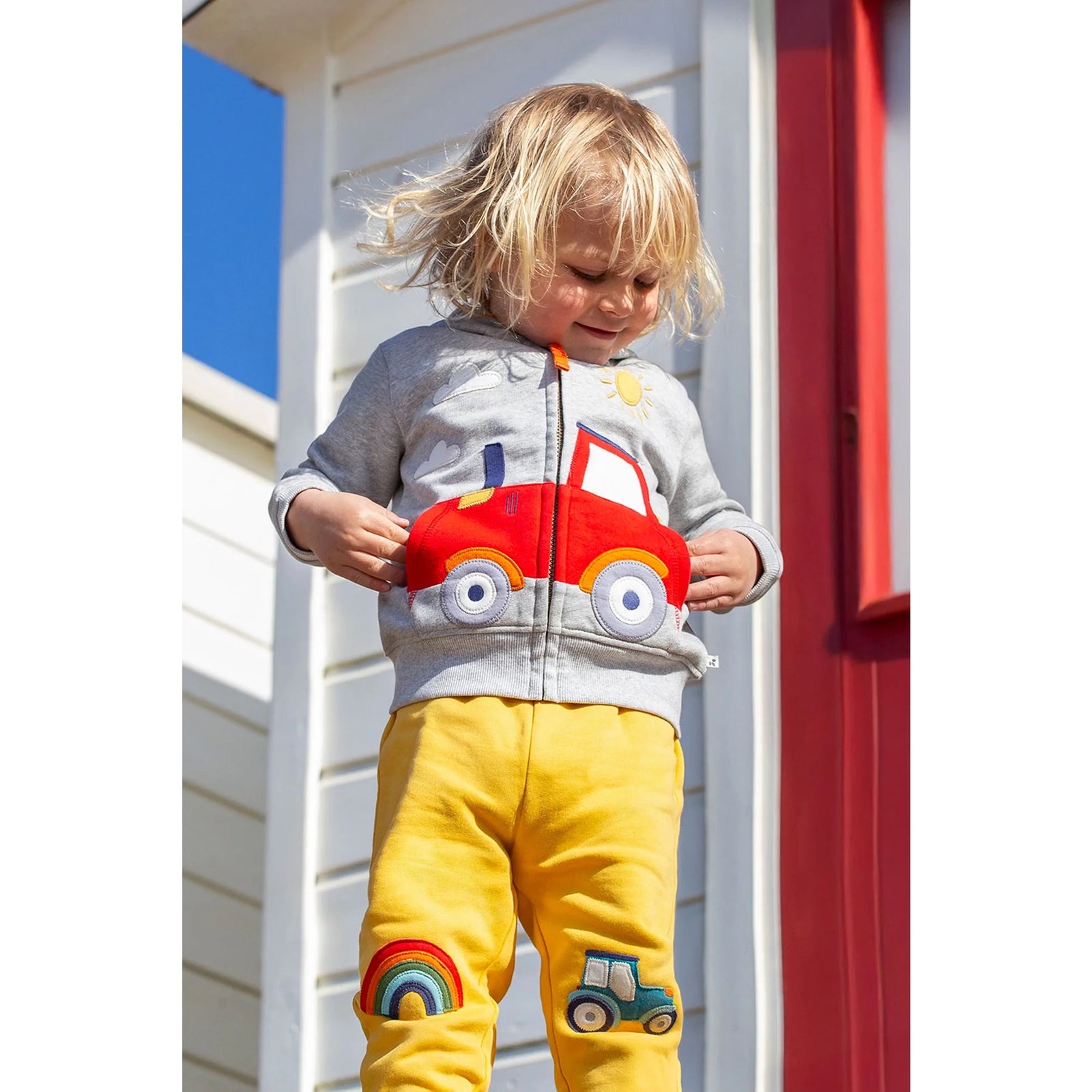 Frugi Infant Carbis Hoodie Grey Tractor