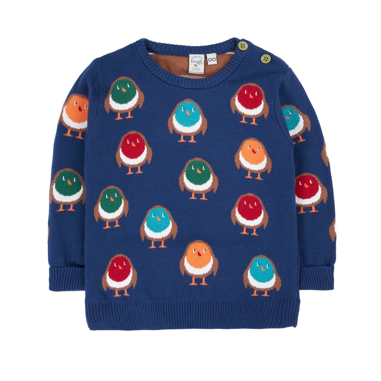 Frugi Infant Jolly Knitted Jumper Rainbow Robins Clothing 3-6M / Navy,6-9M / Navy,9-12M / Navy,12-18M / Navy,18-24M / Navy