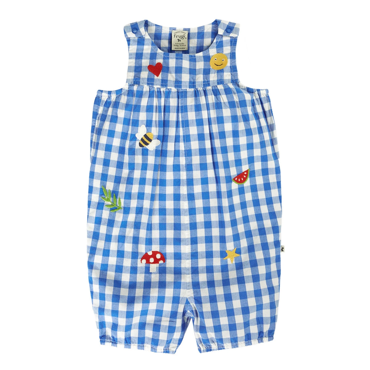 Frugi Infant Summer Short Dungarees 502020S6cghh Gingham Clothing 3-6M / Blue,6-9M / Blue,9-12M / Blue,12-18M / Blue