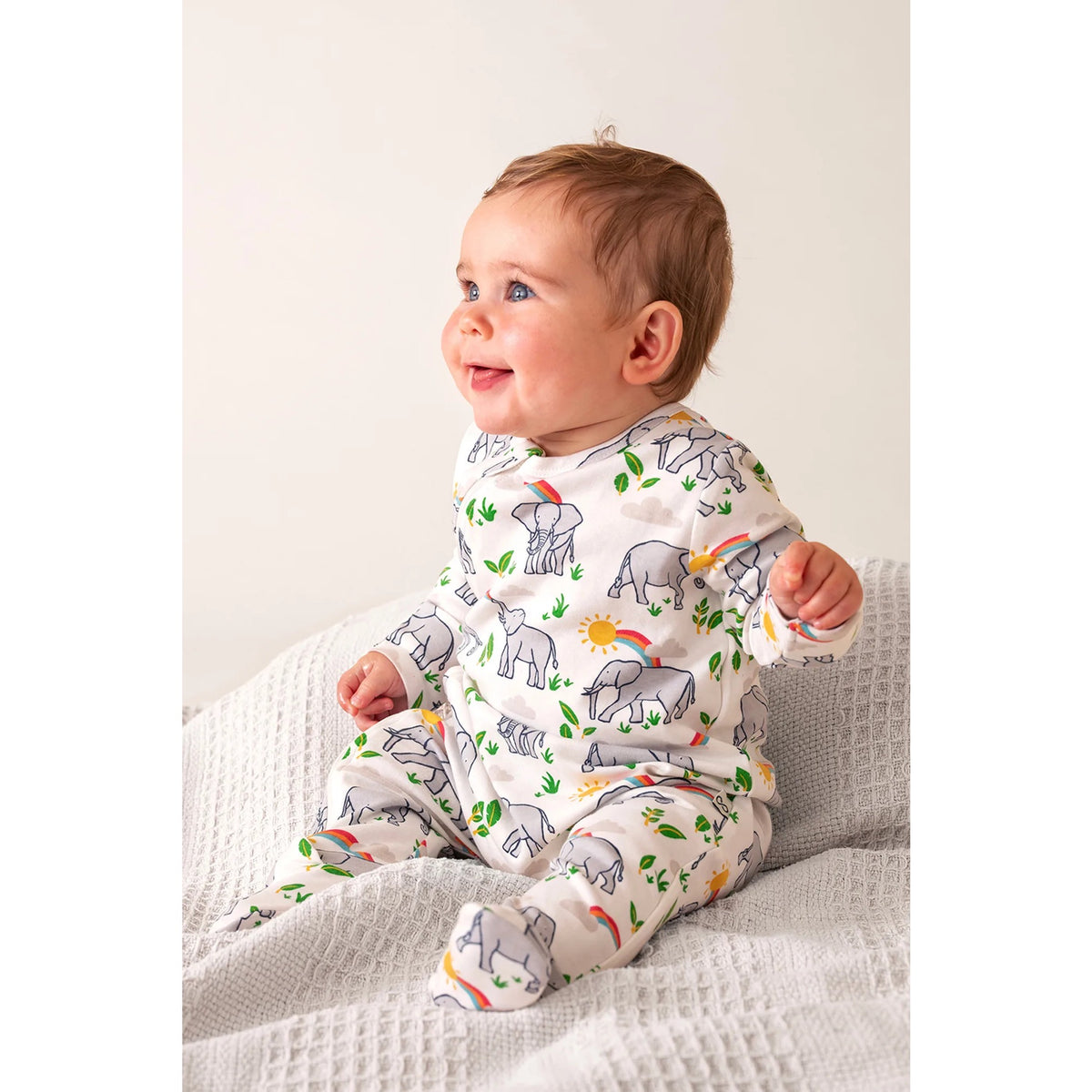 Frugi Kimono Zip Sleepsuit 500100S6djui Elephants Clothing NEWBORN / White,0-3M / White,3-6M / White,6-9M / White