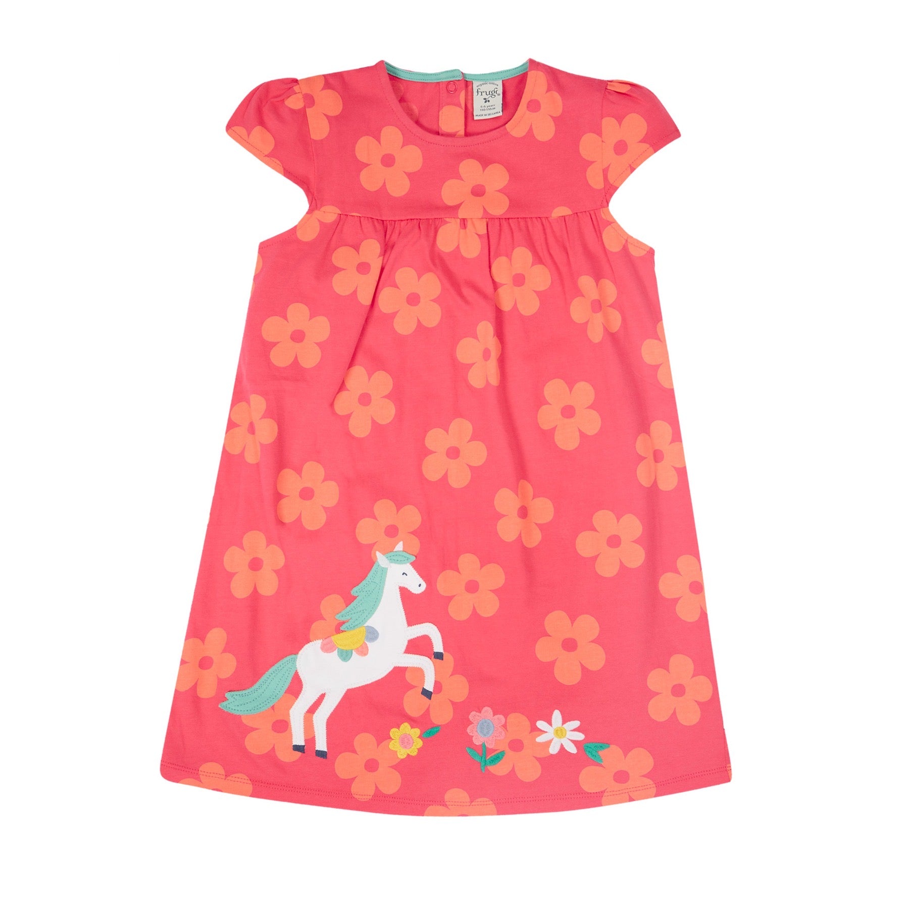 Frugi Little Lola Dress Floral Horse Clothing 2-3YRS / Pink,3-4YRS / Pink,4-5YRS / Pink,5-6YRS / Pink,6-7YRS / Pink