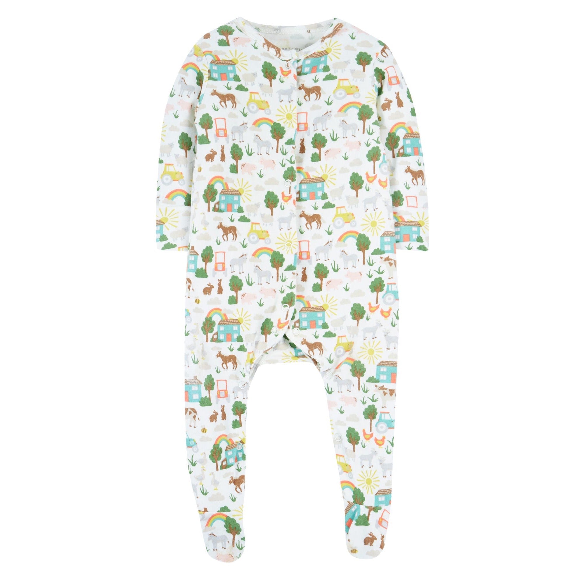 Frugi Lovely Babygrow Farm Life 500078S5swli Clothing NEWBORN / White,0-3M / White,3-6M / White,6-9M / White