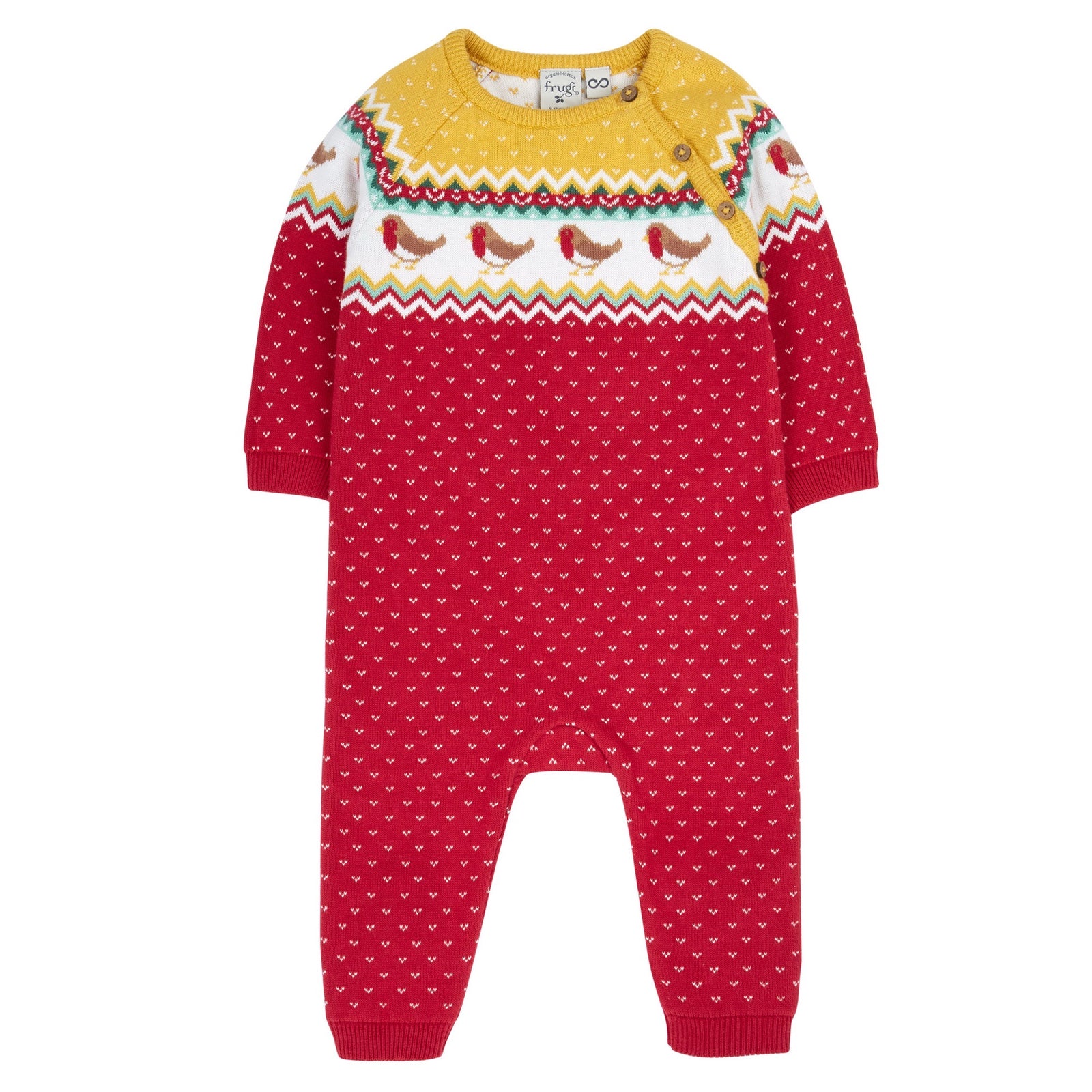 Frugi Lumi Knitted Romper 500005A5fefi Festive Fairisle Clothing 0-3M / Red,3-6M / Red,6-9M / Red