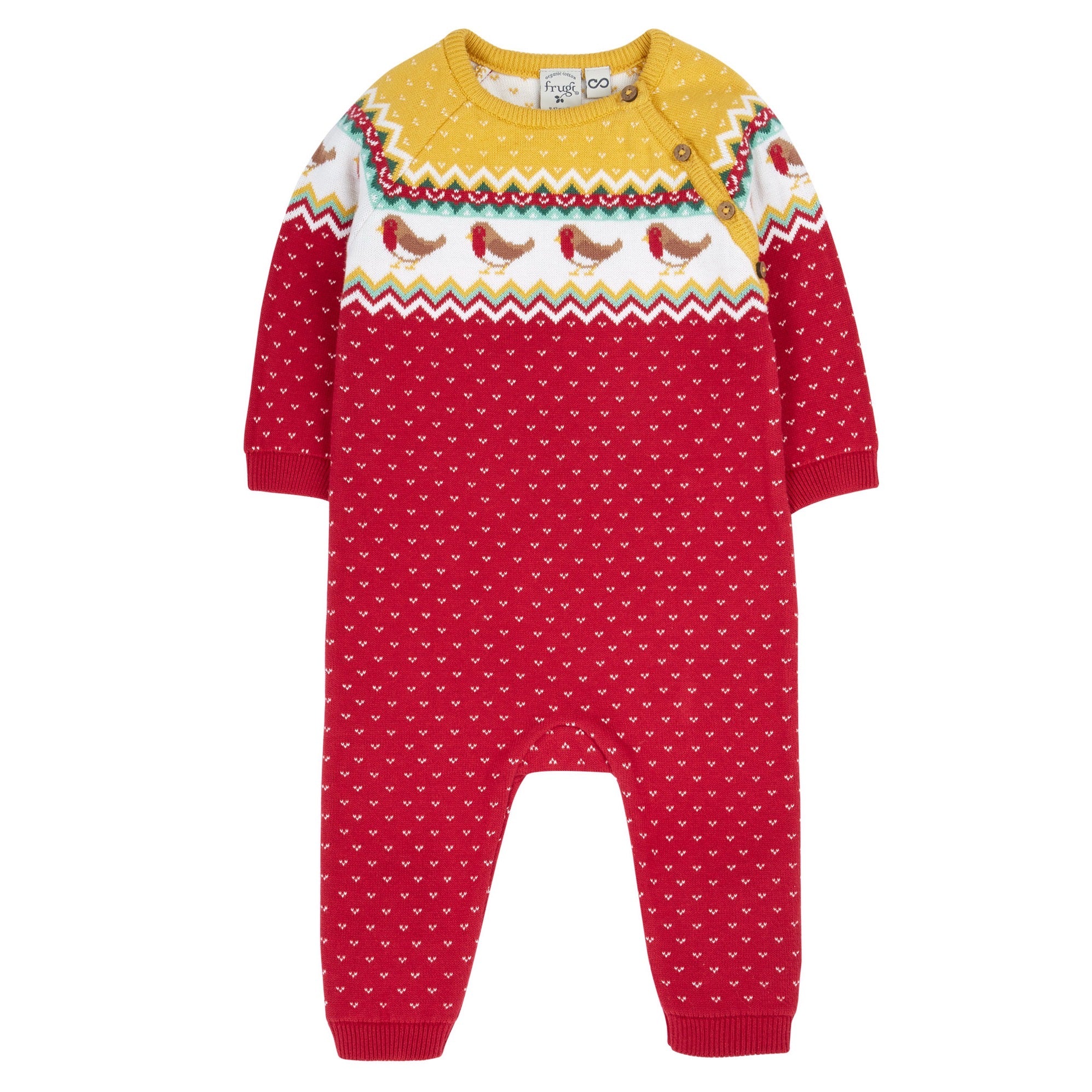 Frugi Lumi Knitted Romper 500005A5fefi Festive Fairisle Clothing 0-3M / Red,3-6M / Red,6-9M / Red