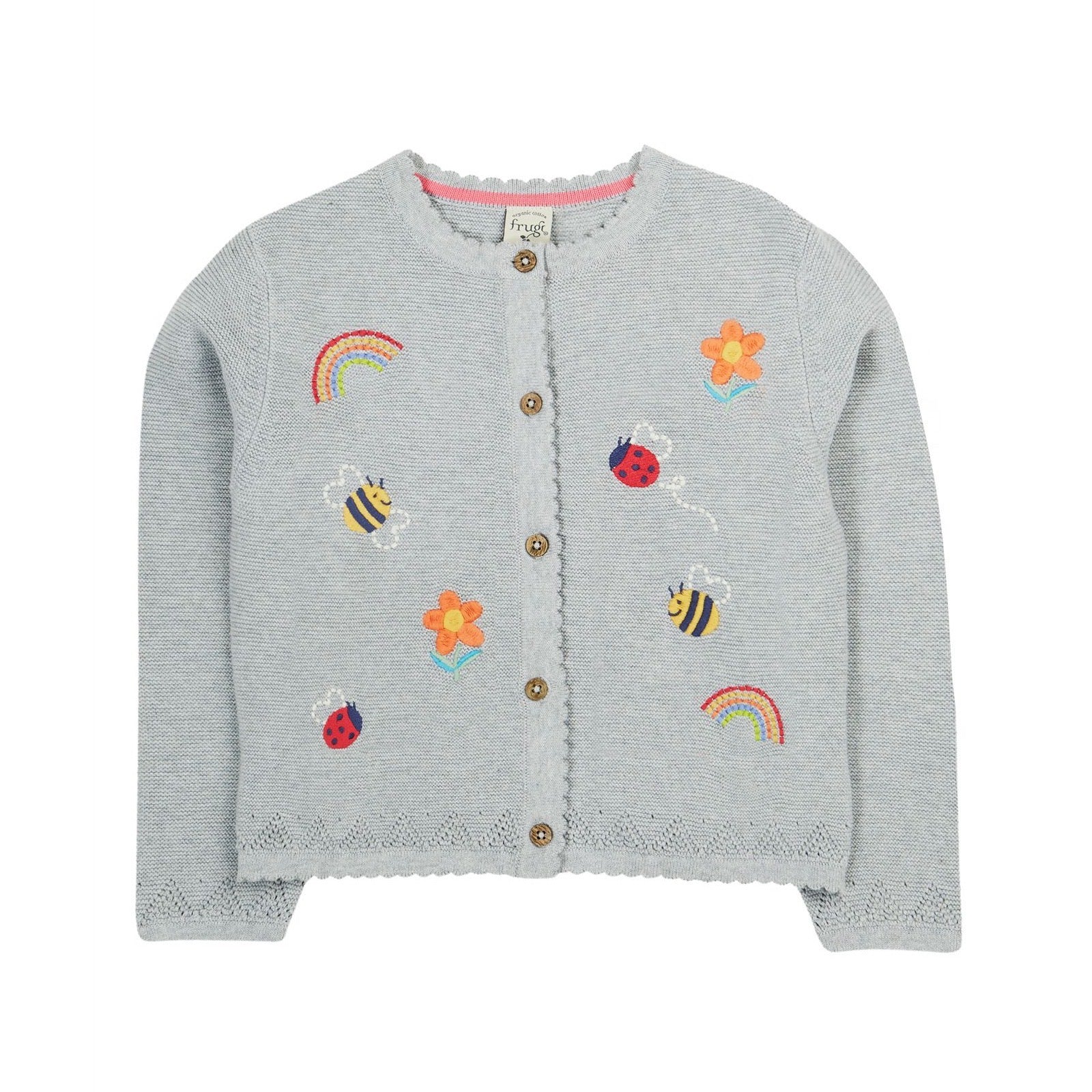 Frugi Maia Infant Cardigan Grey Marl Flowers Clothing 3-6M / Grey,6-9M / Grey,9-12M / Grey,12-18M / Grey,18-24M / Grey