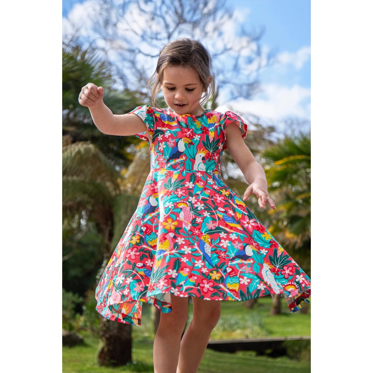 Frugi Morwenna Skater Dress Birds Of Paradise Clothing 2-3YRS / Multi,3-4YRS / Multi,4-5YRS / Multi,5-6YRS / Multi,6-7YRS / Multi,7-8YRS / Multi,8-9YRS / Multi