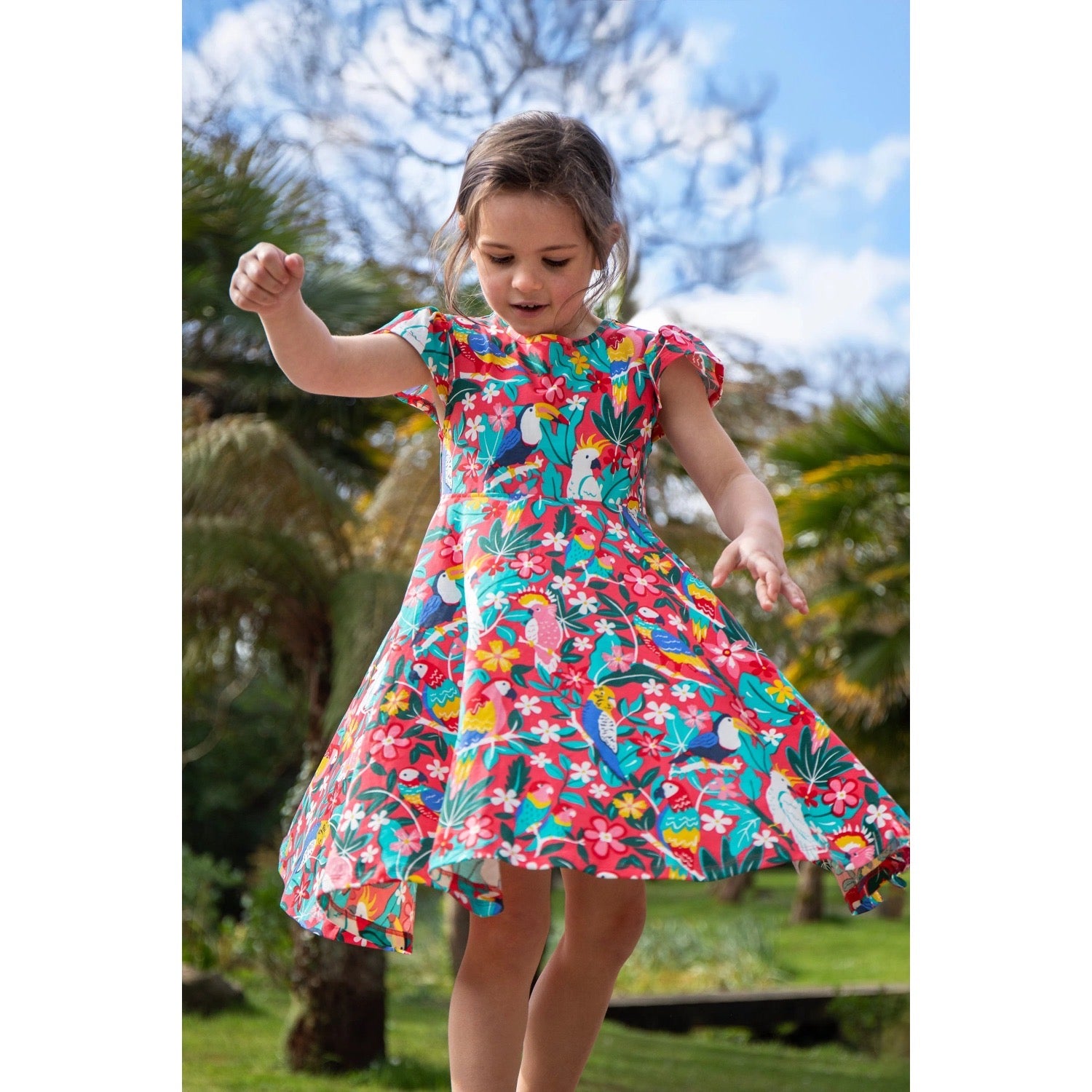 Frugi Morwenna Skater Dress Birds Of Paradise Clothing 2-3YRS / Multi,3-4YRS / Multi,4-5YRS / Multi,5-6YRS / Multi,6-7YRS / Multi,7-8YRS / Multi,8-9YRS / Multi