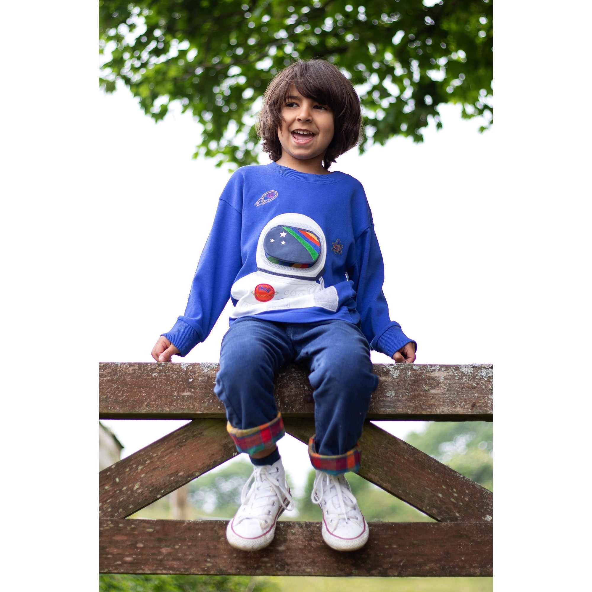 Frugi Owen Interactive Top Blue Astronaut Clothing 2-3YRS / Blue,3-4YRS / Blue,4-5YRS / Blue,5-6YRS / Blue,6-7YRS / Blue