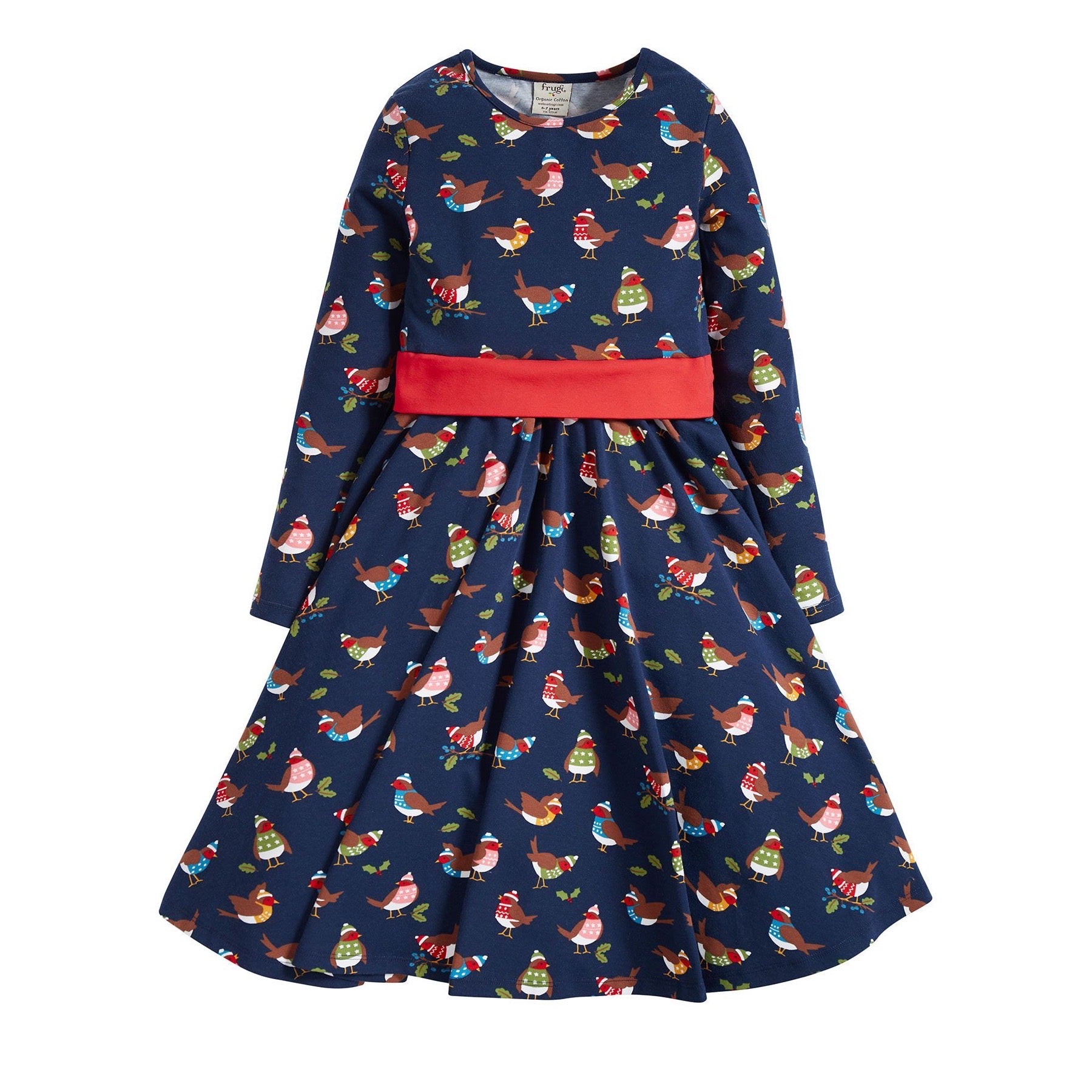 Frugi Party Skater Dress Indigo Robins Dra119 Clothing 2-3YRS / Indigo,3-4YRS / Indigo,4-5YRS / Indigo,5-6YRS / Indigo,6-7YRS / Indigo,7-8YRS / Indigo,8-9YRS / Indigo,9-10YRS / Indigo