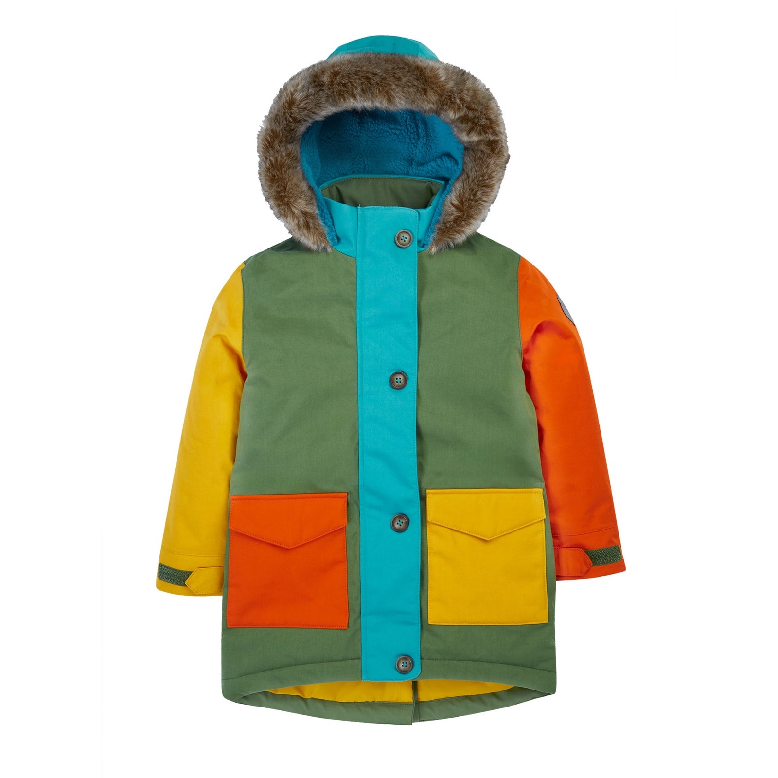 Frugi Penhale Parka Coat Khaki Colourblock Clothing 4-5YRS / Multi,5-6YRS / Multi,6-7YRS / Multi,7-8YRS / Multi,8-9YRS / Multi