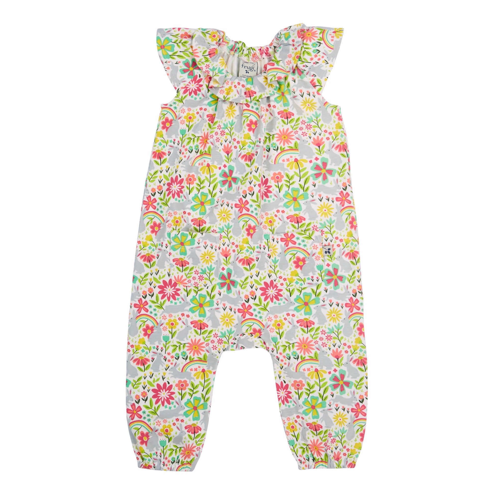 Frugi Peony Playsuit Soft White Bunny Bounce Clothing 0-3M / Multi,3-6M / Multi,6-9M / Multi,9-12M / Multi