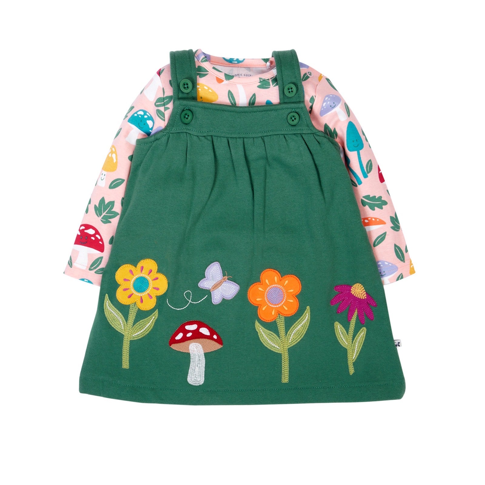 Frugi Pippa Pinafore Set 501054A5hgfg Fun-Guys Clothing 9-12M / Green,12-18M / Green,18-24M / Green,2-3YRS / Green,3-4YRS / Green,4-5YRS / Green