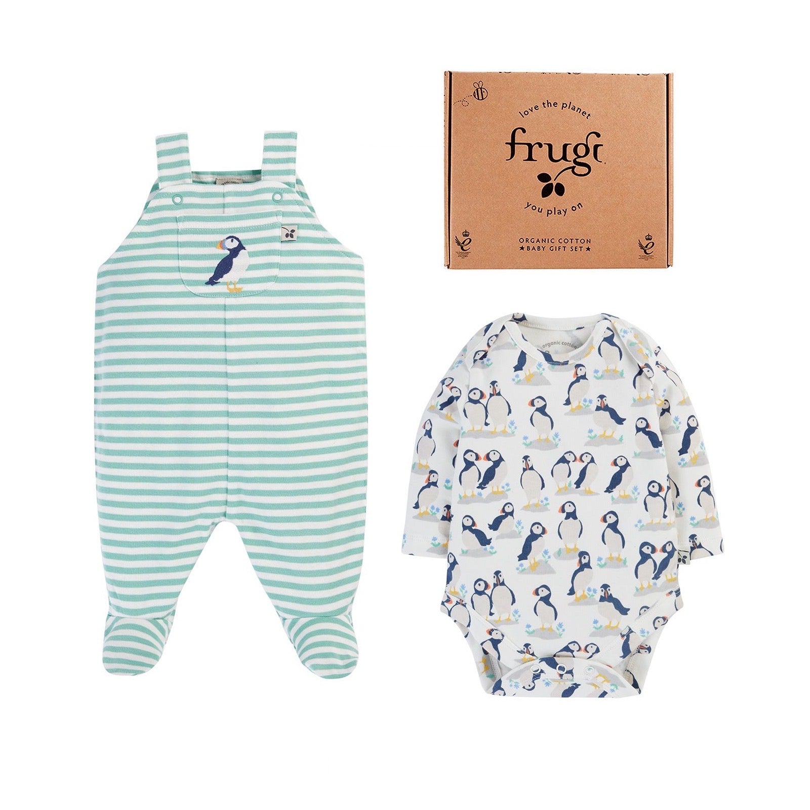 Frugi Puffin Dungaree Gift Set 500121A4ppms Clothing NEWBORN / Seagrass,0-3M / Seagrass,3-6M / Seagrass,6-9M / Seagrass