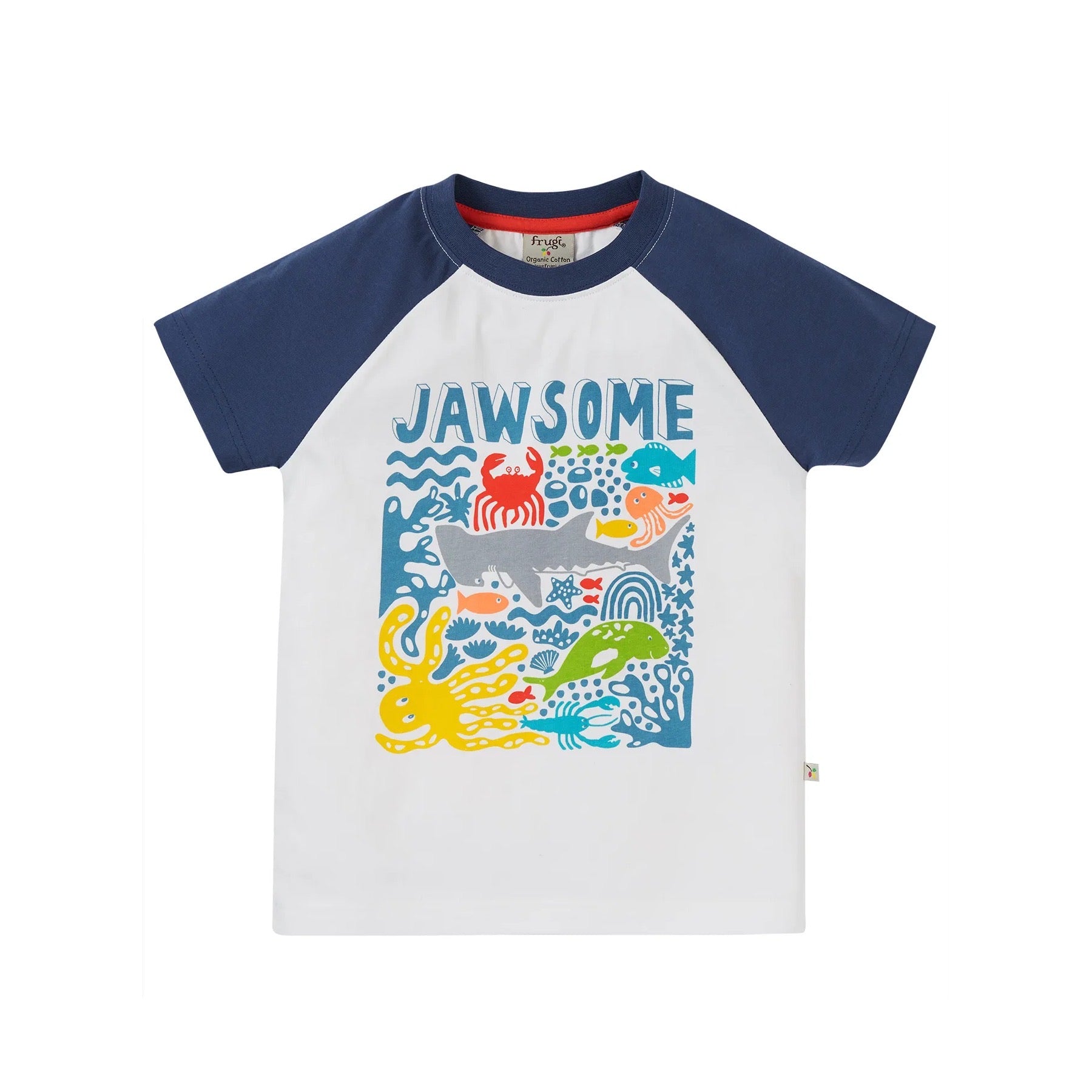 Frugi Reid Raglan Jawsome T-Shirt Pi1we Clothing 2-3YRS / Multi,3-4YRS / Multi,4-5YRS / Multi,5-6YRS / Multi,6-7YRS / Multi,7-8YRS / Multi,8-9YRS / Multi