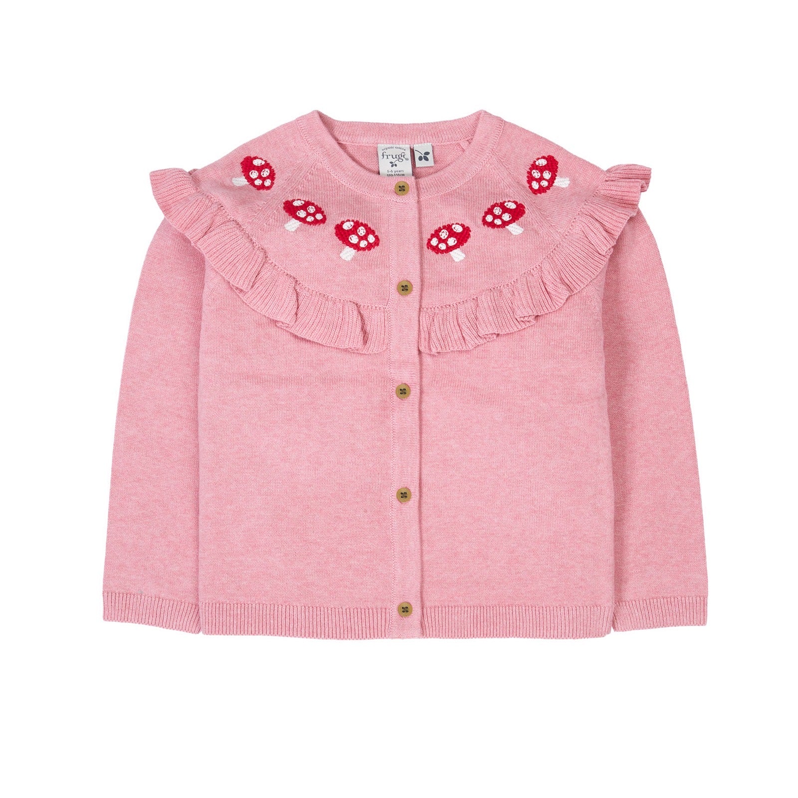 Frugi Romi Ruffle Cardigan Pink Mushroom Clothing 2-3YRS / Pink,3-4YRS / Pink,4-5YRS / Pink,5-6YRS / Pink,6-7YRS / Pink