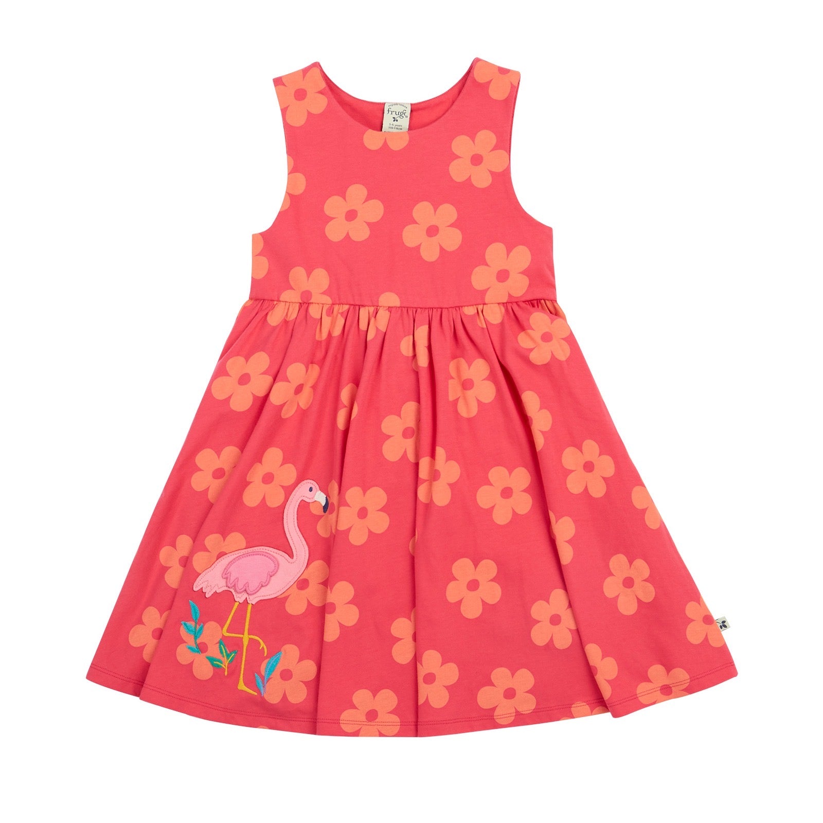 Frugi Samantha Floral Flamingo Dress Clothing 4-5YRS / Coral,5-6YRS / Coral,6-7YRS / Coral,7-8YRS / Coral,8-9YRS / Coral