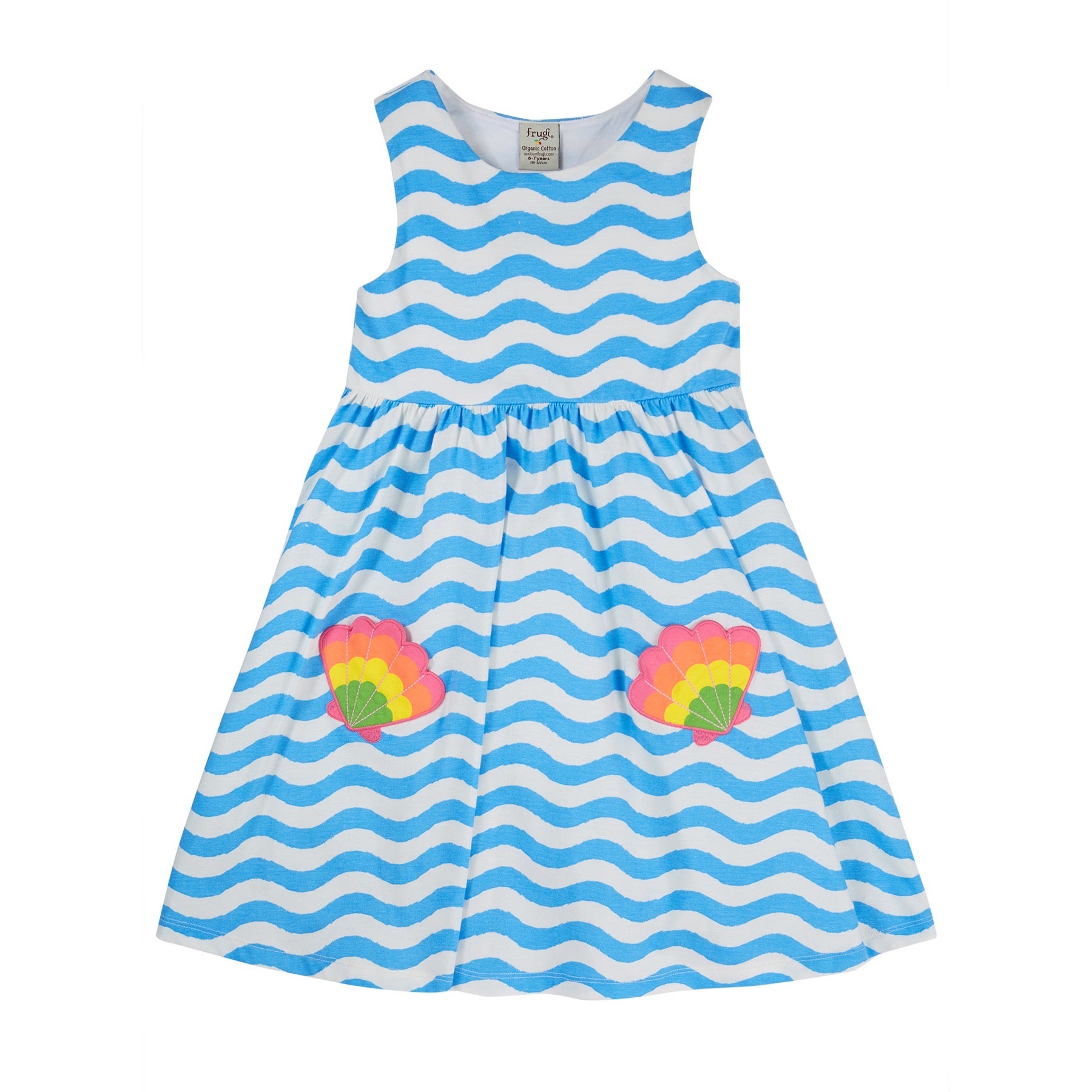 Frugi Samantha Wave Shell Dress Pp3bk Clothing 4-5YRS / Blue,5-6YRS / Blue,6-7YRS / Blue,7-8YRS / Blue,8-9YRS / Blue,9-10YRS / Blue