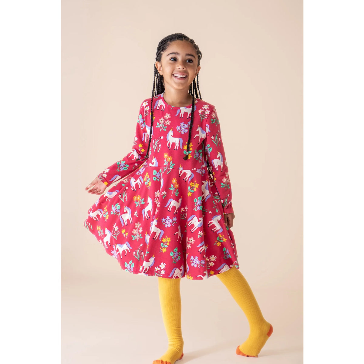 Frugi Sofia Skater Dress 500028A5rufl Unicorn Floral Clothing 2-3YRS / Pink,3-4YRS / Pink,4-5YRS / Pink,5-6YRS / Pink,6-7YRS / Pink,7-8YRS / Pink,8-9YRS / Pink