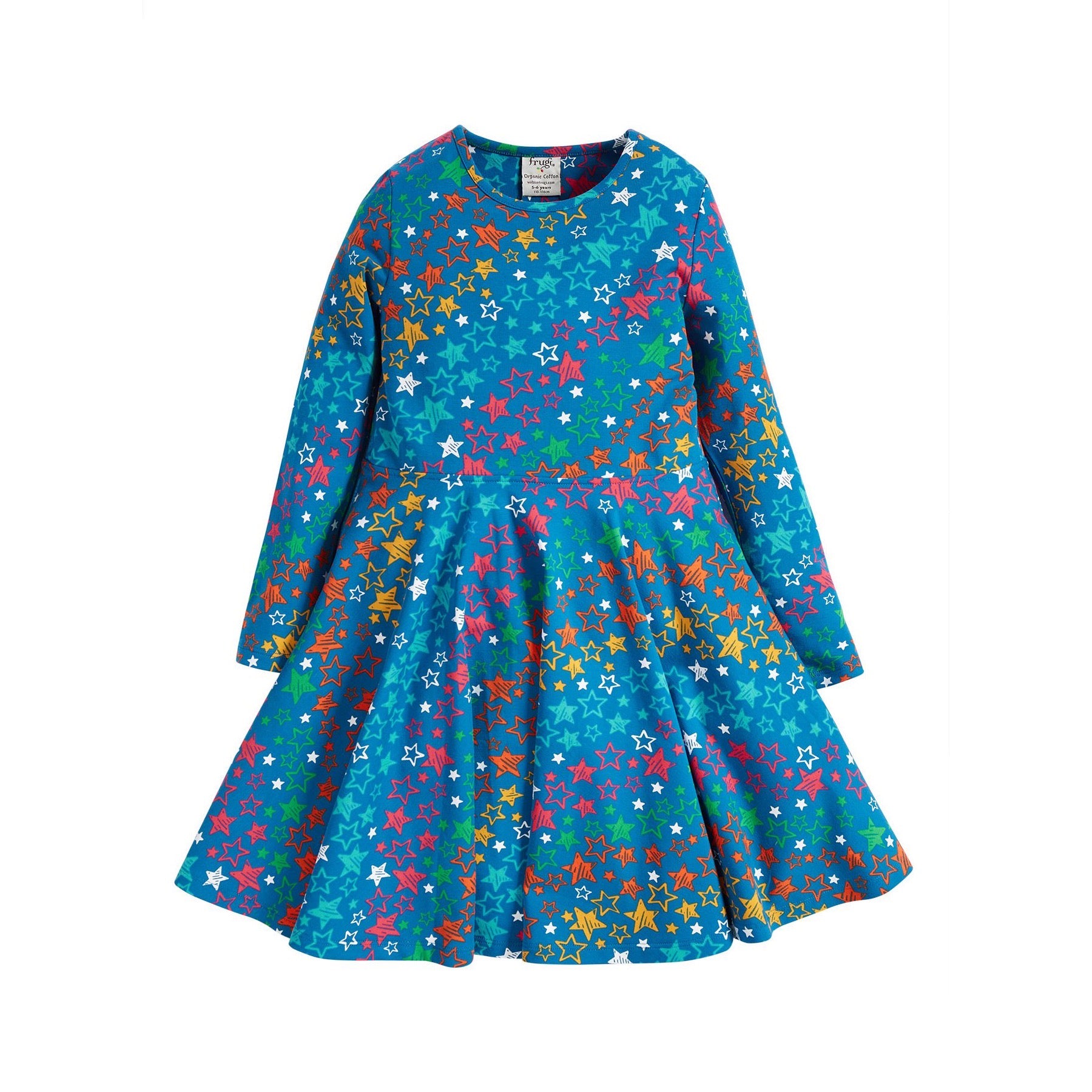 Frugi Sofia Skater Dress Rainbow Stars Clothing 2-3YRS / Blue,3-4YRS / Blue,4-5YRS / Blue,5-6YRS / Blue,6-7YRS / Blue,7-8YRS / Blue,8-9YRS / Blue,9-10YRS / Blue