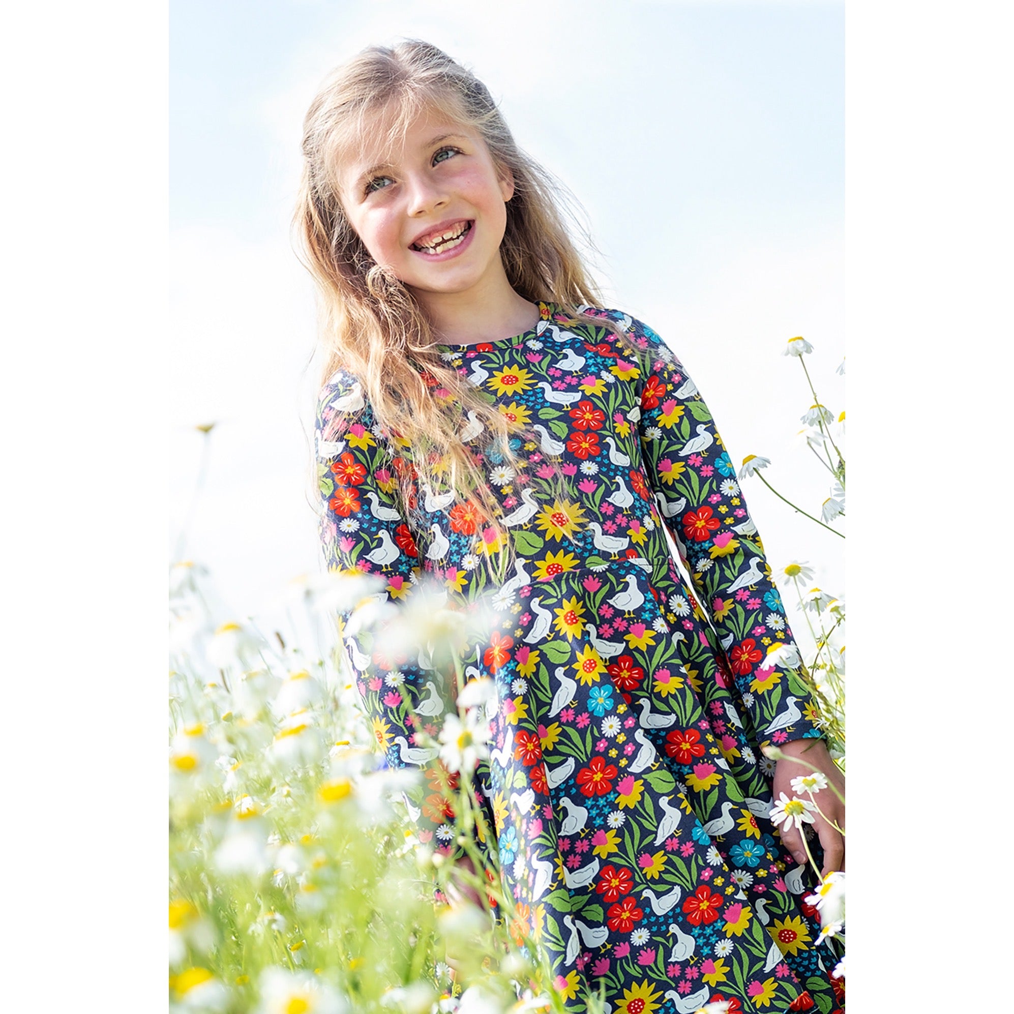 Frugi Sofia Skater Dress Ml4bb Springtime Ducks Clothing 2-3YRS / Multi,3-4YRS / Multi,4-5YRS / Multi,5-6YRS / Multi,6-7YRS / Multi,7-8YRS / Multi,8-9YRS / Multi