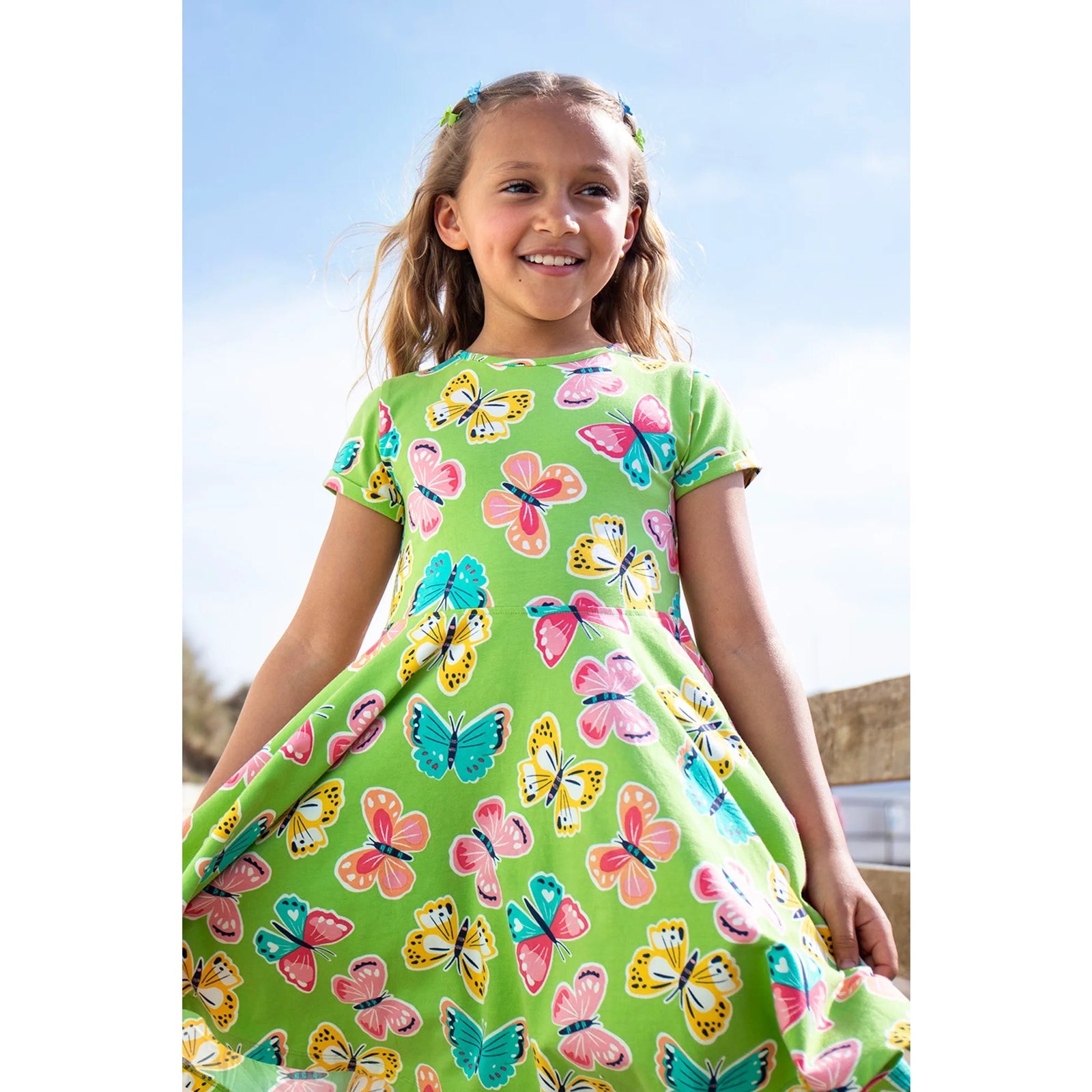 Frugi Spring Skater Dress 500027S6lmch Lime Flutterby