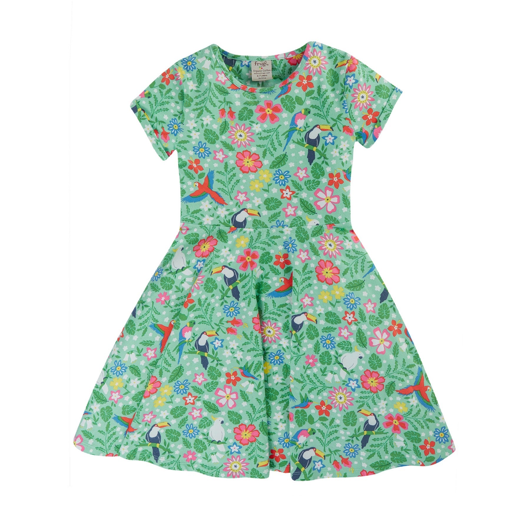 Frugi Spring Skater Dress Mm2ch Tropical Birds Clothing 2-3YRS / Multi,3-4YRS / Multi,4-5YRS / Multi,5-6YRS / Multi,6-7YRS / Multi,7-8YRS / Multi,8-9YRS / Multi,9-10YRS / Multi