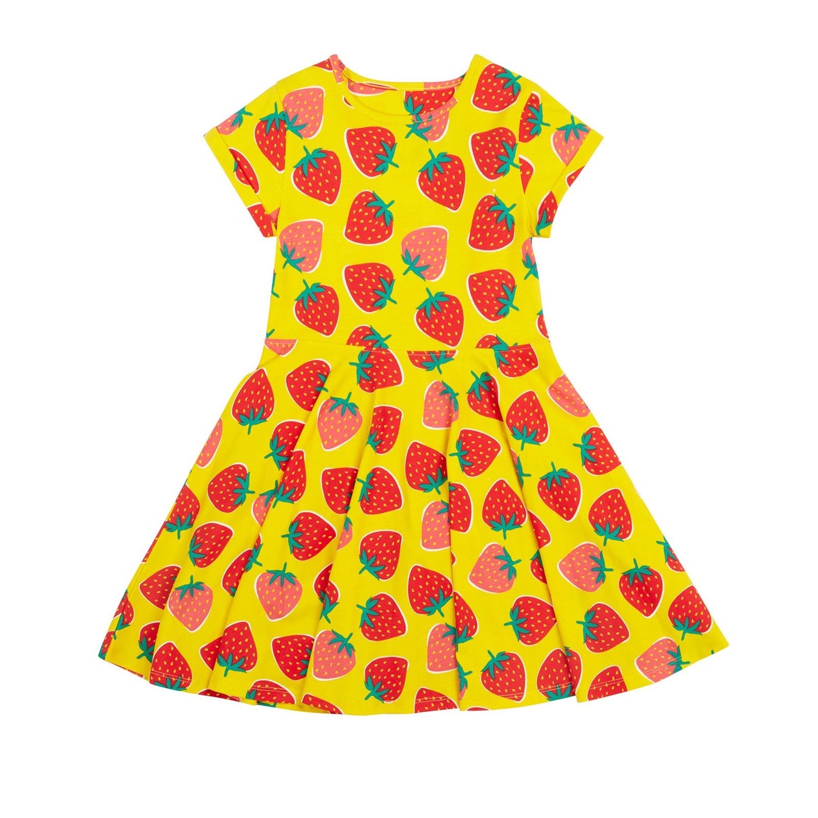 Frugi Spring Skater Dress Yellow Strawberry Patch Clothing 2-3YRS / Yellow,3-4YRS / Yellow,4-5YRS / Yellow,5-6YRS / Yellow,6-7YRS / Yellow,7-8YRS / Yellow,8-9YRS / Yellow