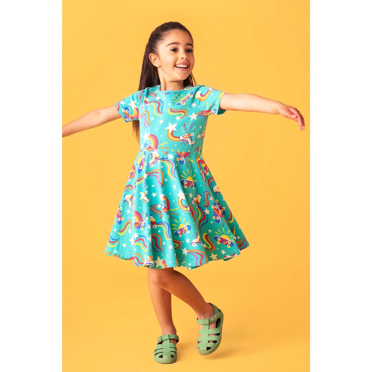 Frugi Sunshine Skater Dress 500213S6wlpq Wheely Happy Clothing 4-5YRS / Multi,5-6YRS / Multi,6-7YRS / Multi,7-8YRS / Multi,8-9YRS / Multi,9-10YRS / Multi