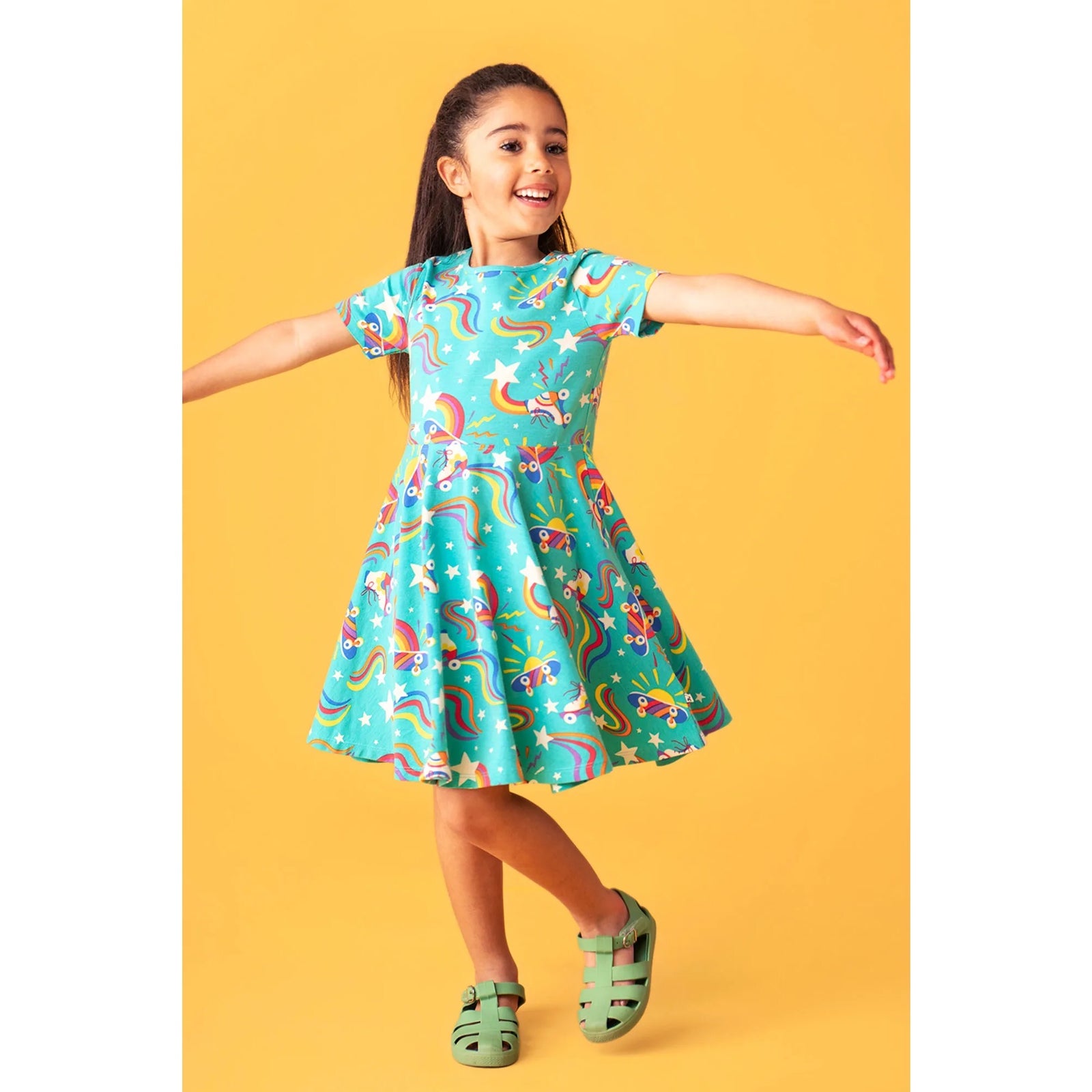 Frugi Sunshine Skater Dress 500213S6wlpq Wheely Happy Clothing 4-5YRS / Multi,5-6YRS / Multi,6-7YRS / Multi,7-8YRS / Multi,8-9YRS / Multi,9-10YRS / Multi
