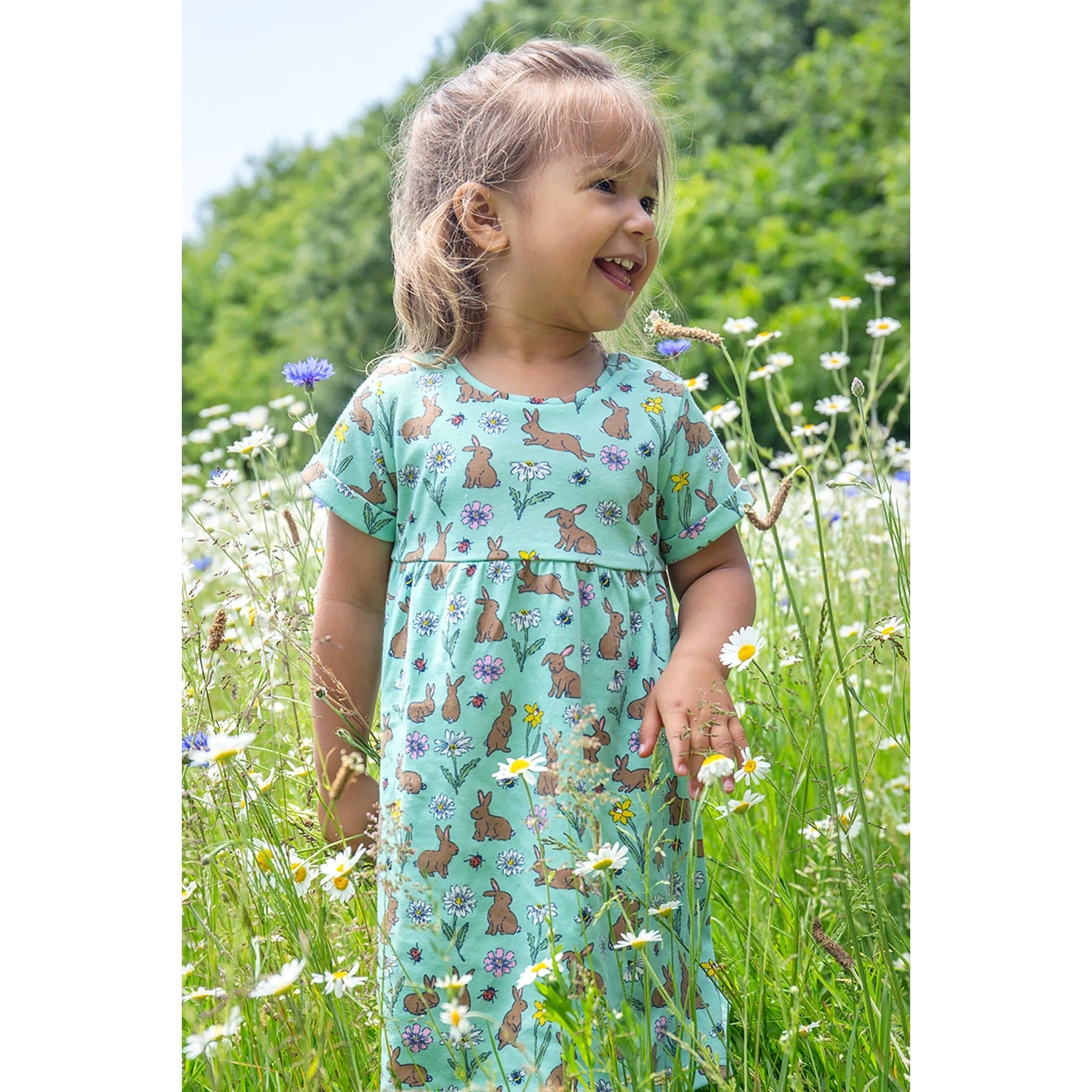 Frugi Taille Dress Om9ge Rabbits Clothing 0-3M / Aqua,3-6M / Aqua,6-9M / Aqua,9-12M / Aqua,12-18M / Aqua,18-24M / Aqua