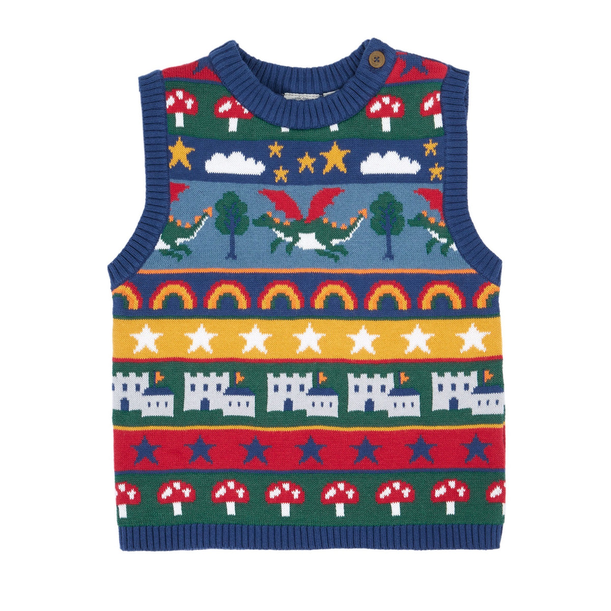 Frugi Tavi Knitted Tank Top Dragon Fairisle Clothing 2-3YRS / Multi,3-4YRS / Multi,4-5YRS / Multi