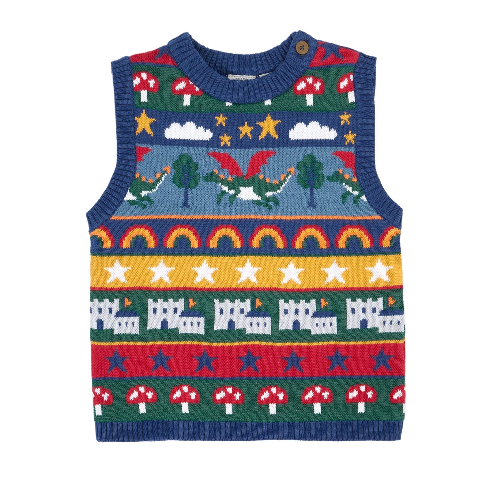 Frugi Tavi Knitted Tank Top Dragon Fairisle Clothing 2-3YRS / Multi,3-4YRS / Multi,4-5YRS / Multi