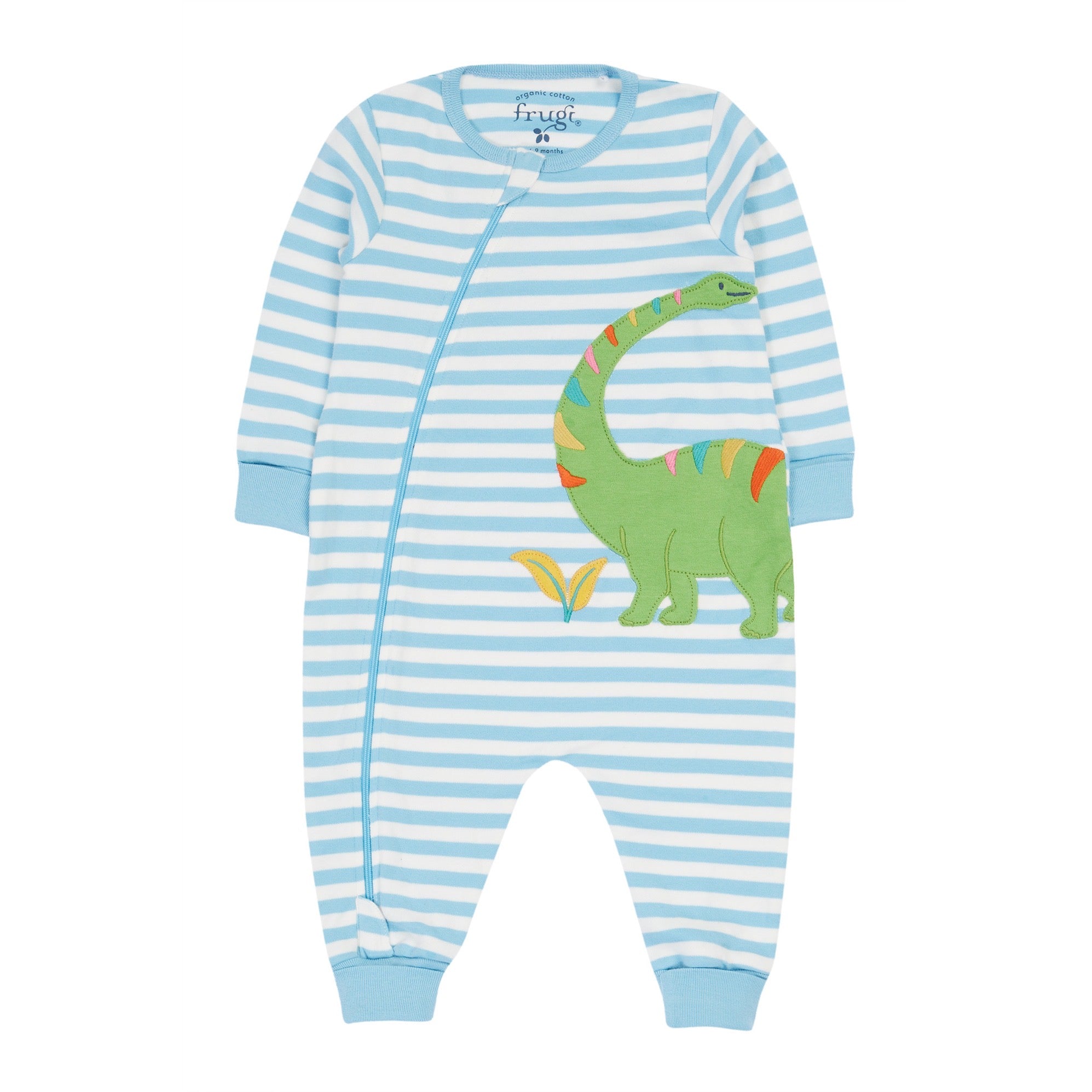 Frugi Zelah Kimono Zip Romper Stripe Dino Clothing 0-3M / Blue