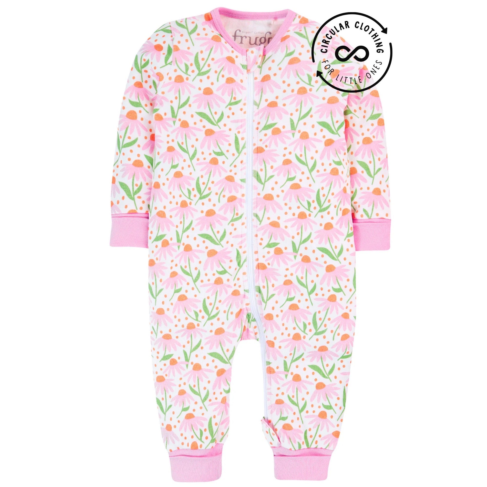 Frugi Zelah Zip Romper Mz4we Echinacea Clothing 0-3M / Pink,3-6M / Pink,6-9M / Pink,9-12M / Pink,12-18M / Pink