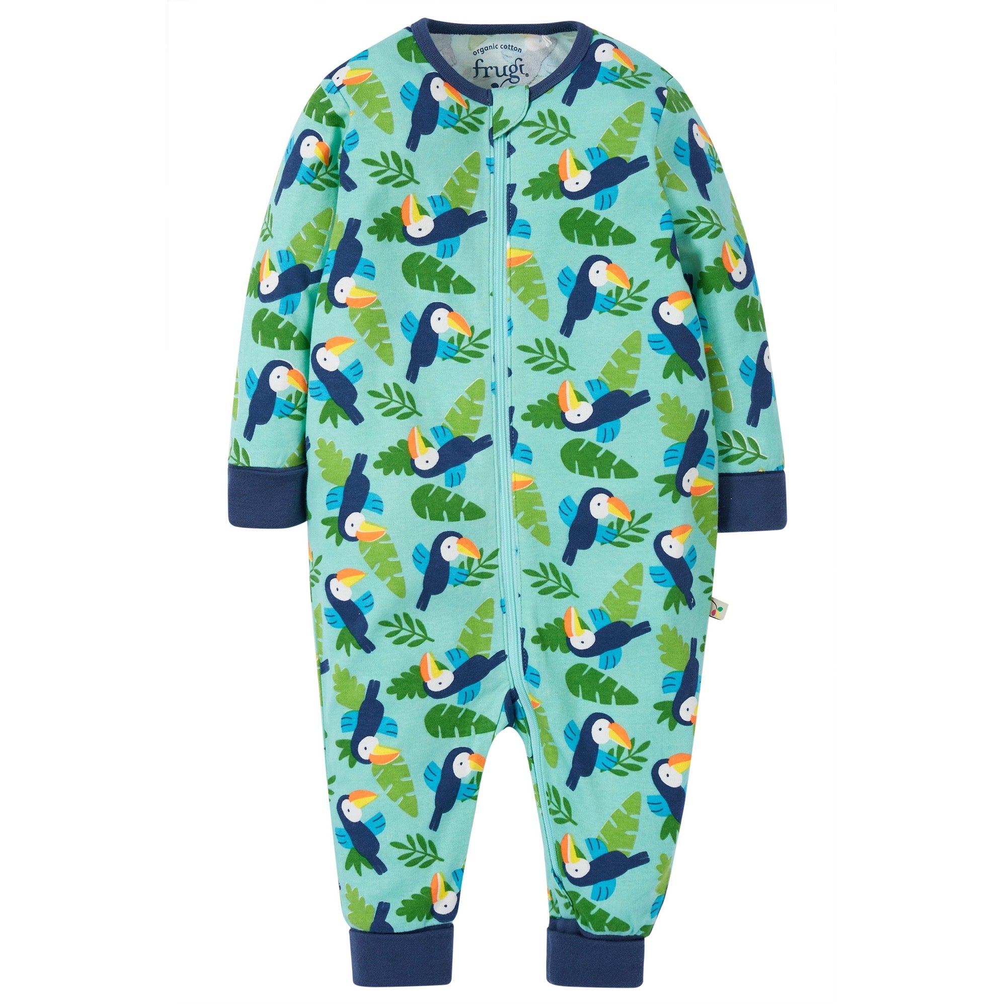 Frugi Zelah Zip Romper Mz4ge Toucan Time Clothing 0-3M / Aqua,3-6M / Aqua,6-9M / Aqua,9-12M / Aqua,12-18M / Aqua