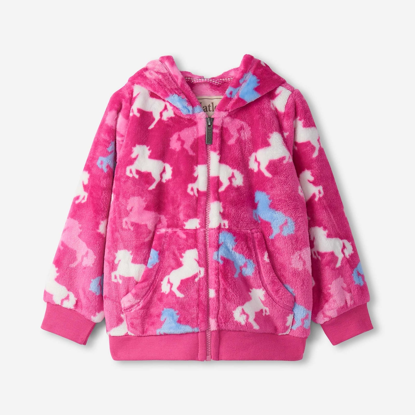 Hatley Beautiful Horses Full Zip Fuzzy Fleece Clothing 2YRS / Pink,3YRS / Pink,4YRS / Pink,5YRS / Pink,6YRS / Pink,7YRS / Pink,8YRS / Pink,10YRS / Pink