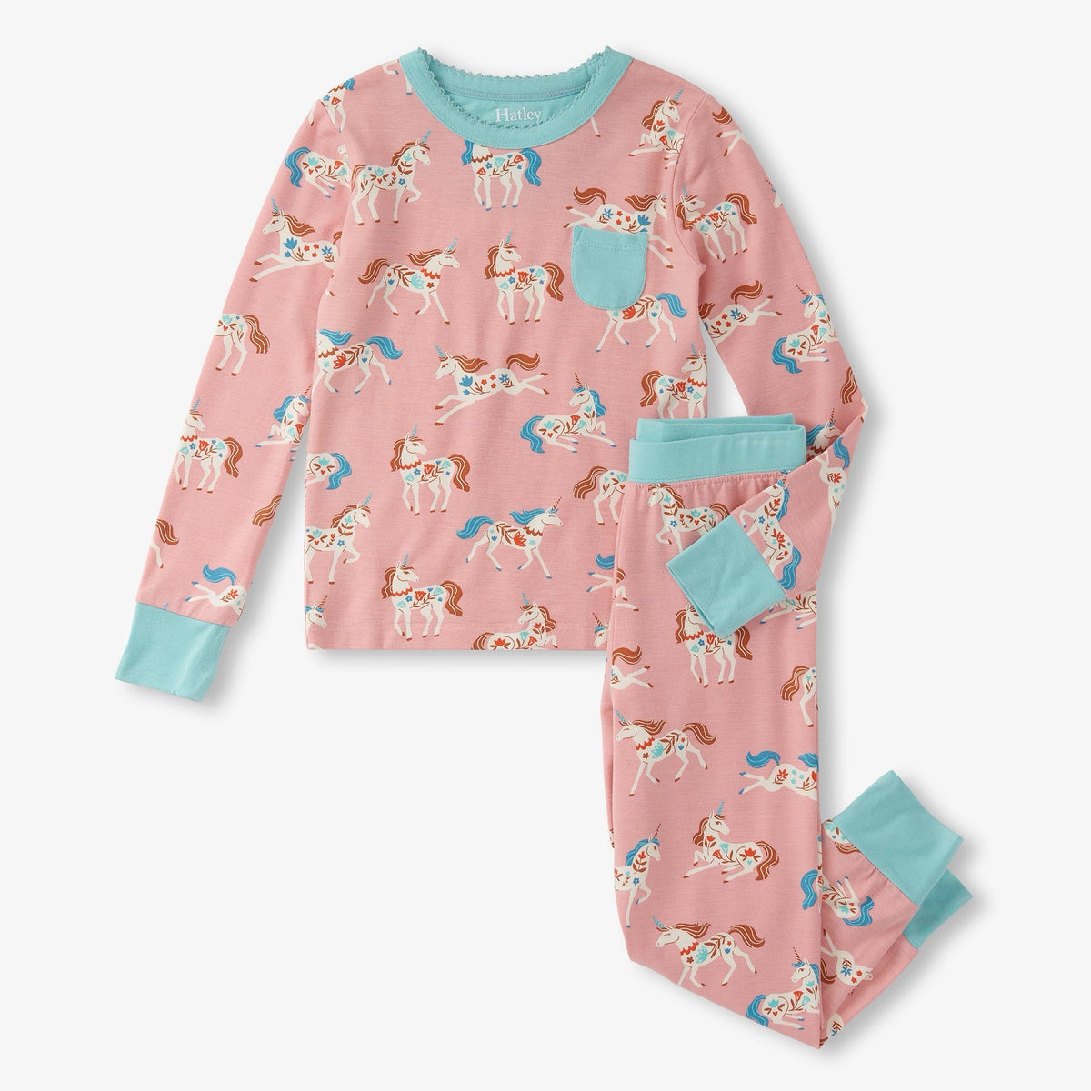 Hatley Folksy Unicorn Pj Set F24fuk1765 Clothing 4YRS / Pink,5YRS / Pink,6YRS / Pink,7YRS / Pink,8YRS / Pink,10YRS / Pink
