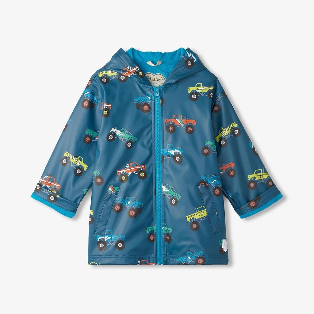 Hatley Monster Trucks Zip Raincoat F24mtk818 Clothing 2YRS / Blue,4YRS / Blue,5YRS / Blue,6YRS / Blue,7YRS / Blue,8YRS / Blue