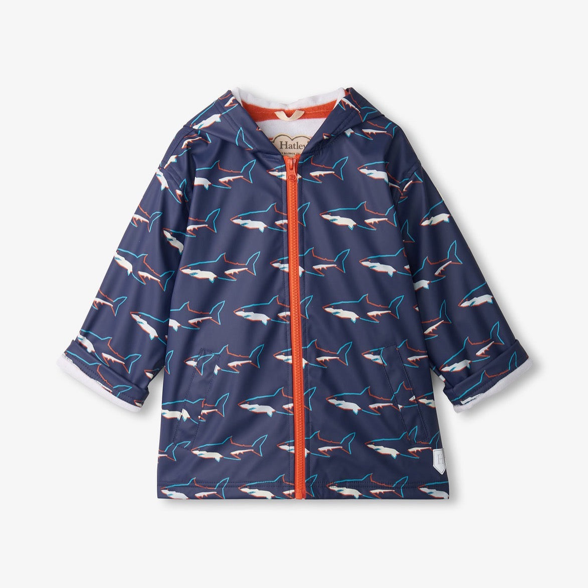 Hatley Sharks Raincoat S24rsk818 Clothing 2YRS / Navy,3YRS / Navy,4YRS / Navy,5YRS / Navy,6YRS / Navy,7YRS / Navy,8YRS / Navy